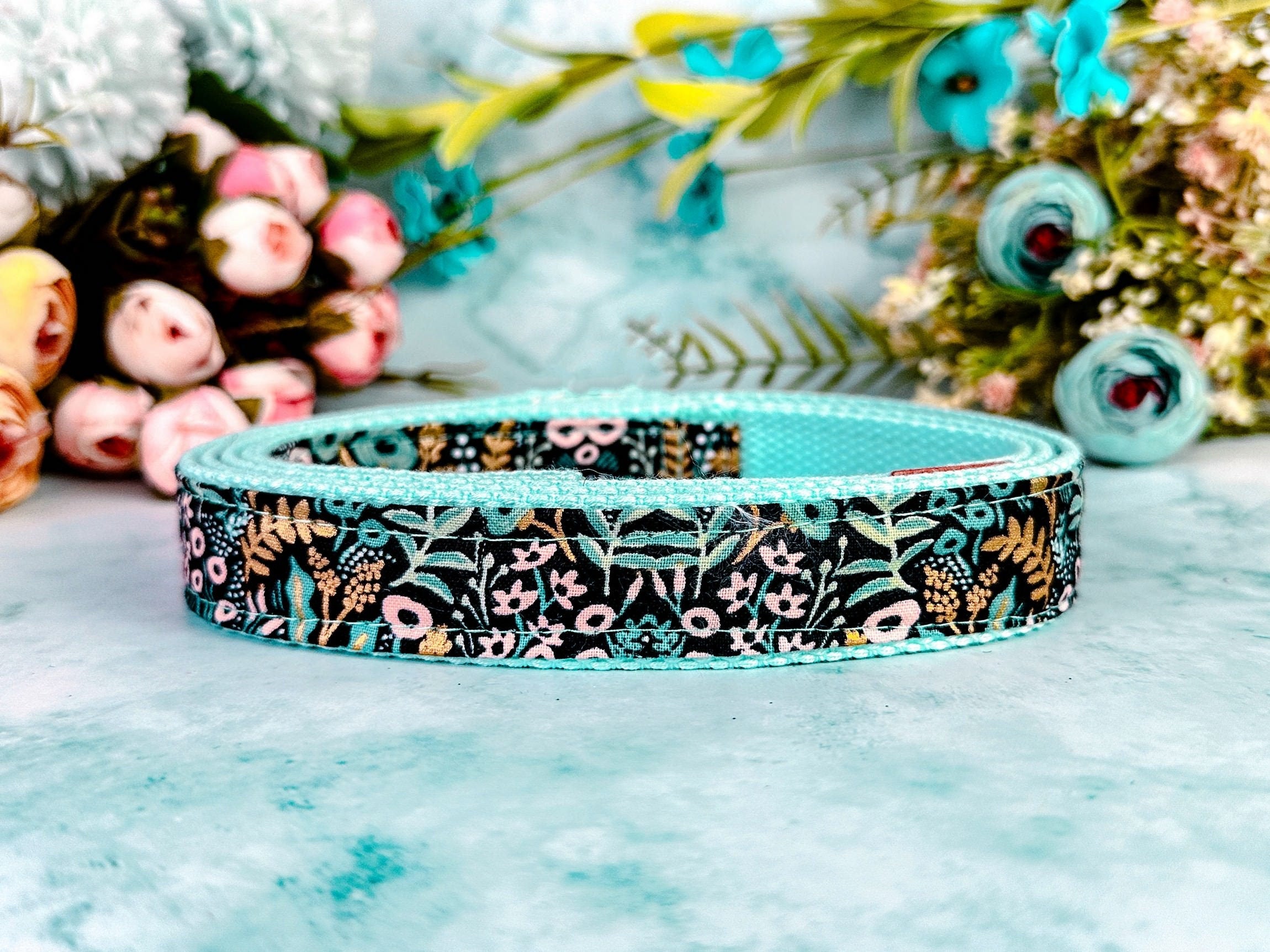 Rifle Paper Co Dog Collar - Tapestry Midnight Floral Print Adjustable Pet Collar for Small Medium Dogs - Perfect for Walks, Training & Outdoor Adventures