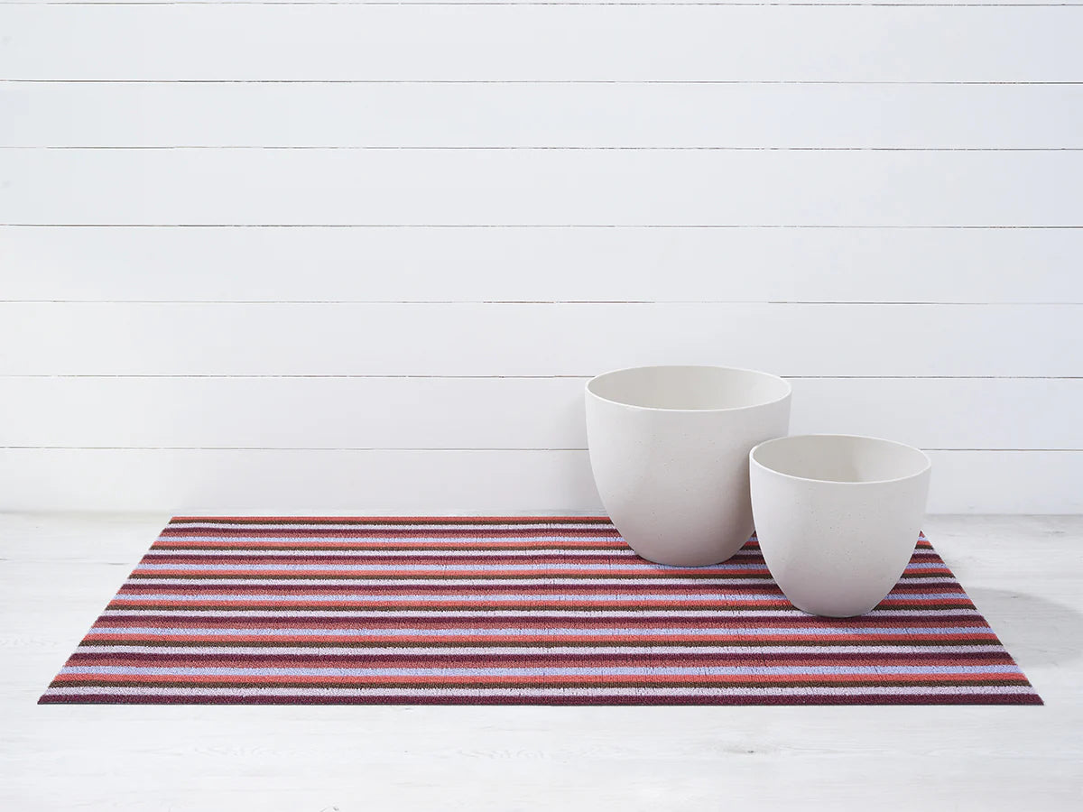 Chilewich Indoor Outdoor Shag Mat - Even Stripe Berry 18x28 - Perfect for Patio, Deck, or Entryway Decor