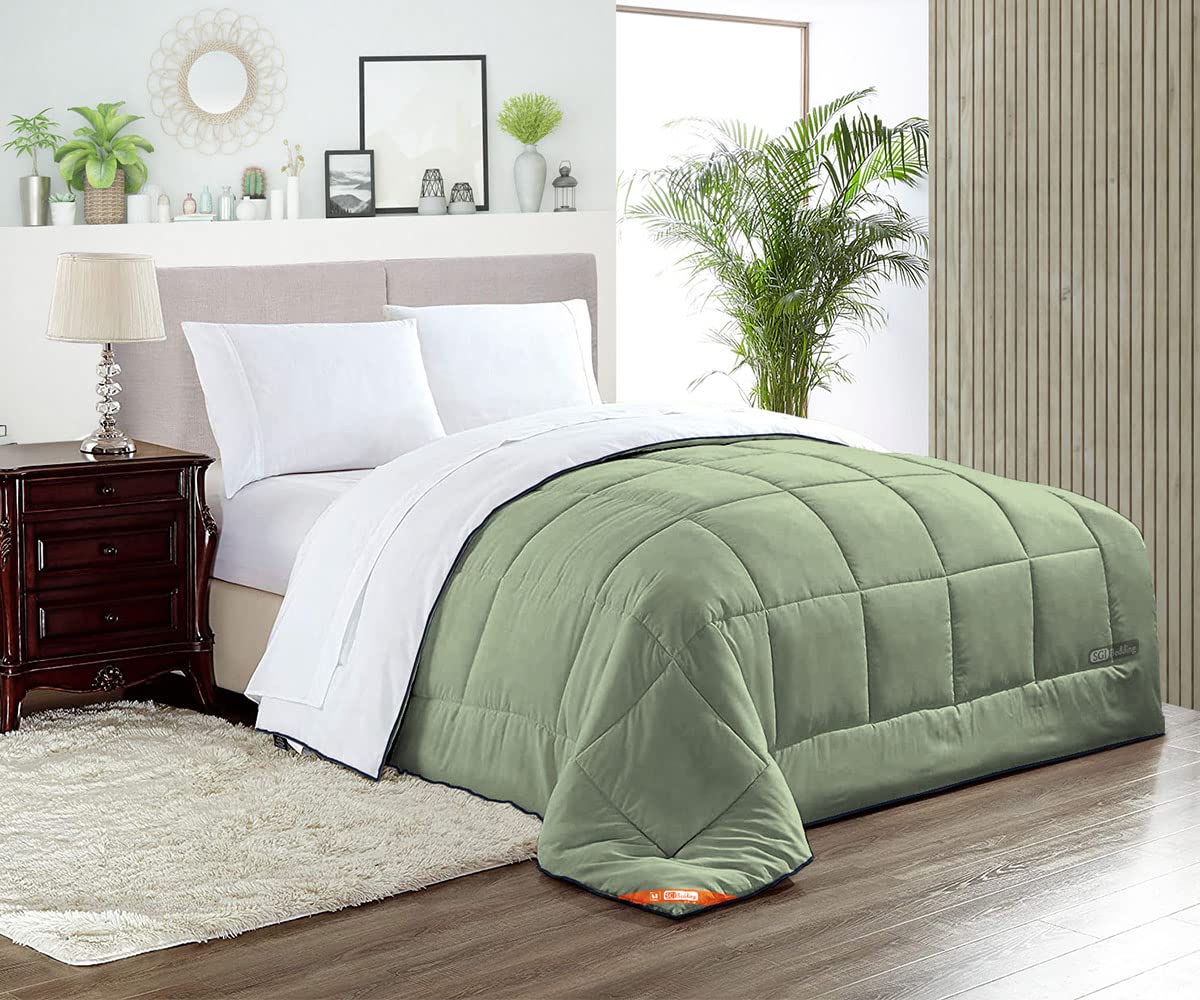 Premium Oversized Queen Down Alternative Comforter - 300 GSM Plush Siliconized Fiberfill, 600 TC Egyptian Cotton Cover with Navy Blue Piping | Ultra Soft All-Season Duvet Insert for Bedroom, Guest Room & Hotel Luxury Comfort