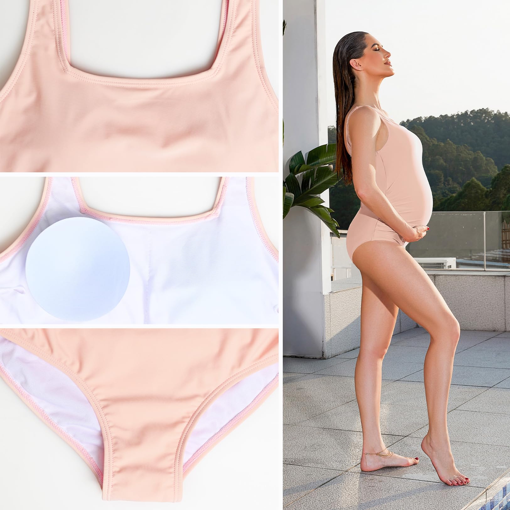 GINKANA Women's Maternity One Piece Swimsuits - Backless Monokini Swimwear with Square Neck for Pregnancy | Perfect for Beach Vacations, Pool Parties & Maternity Photos