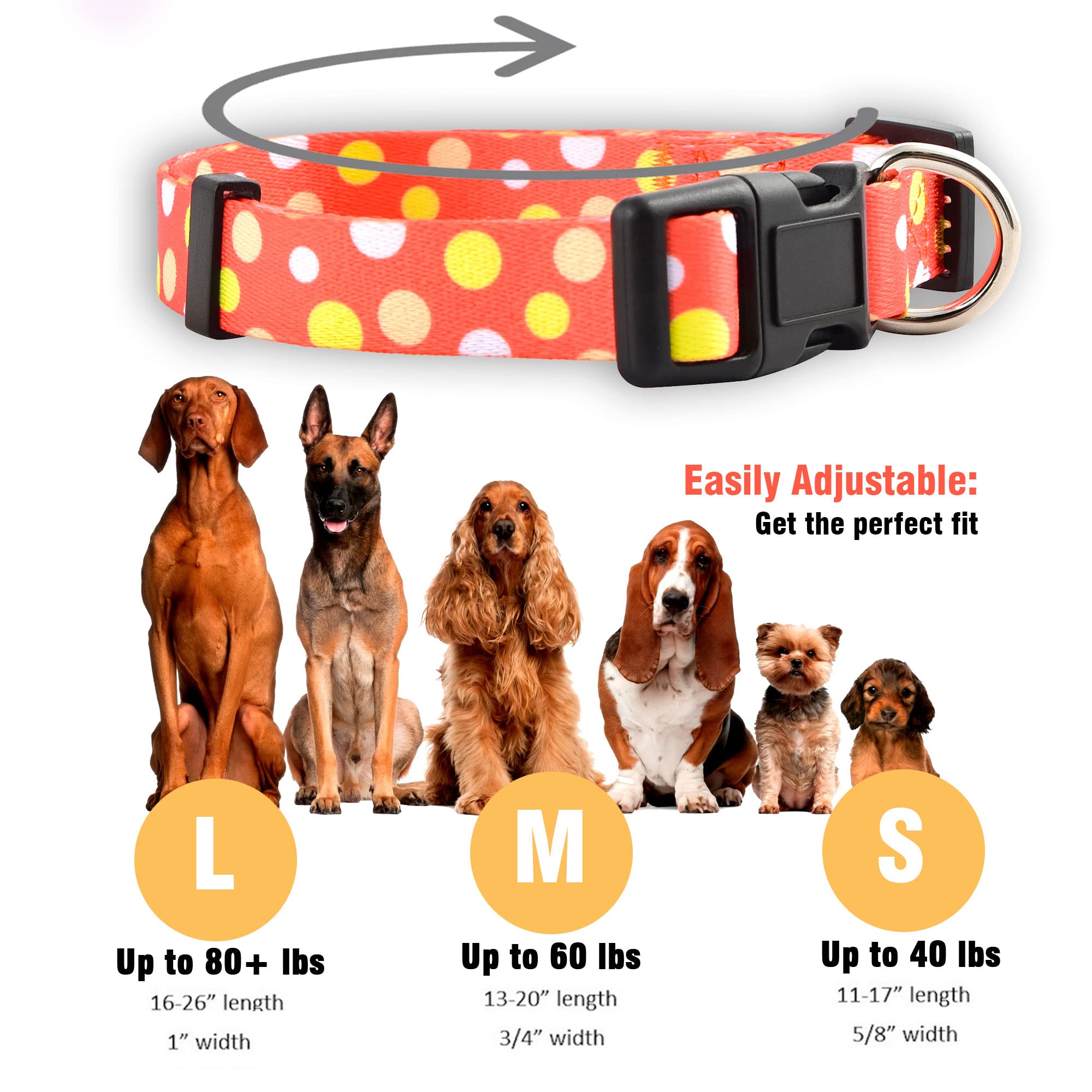 Native Pup Polka Dot Dog Collar - Adjustable Pet Collar for Small, Medium & Large Dogs - Cute Fabric Design for Boy & Girl Puppies - Perfect for Daily Walks, Training & Grooming