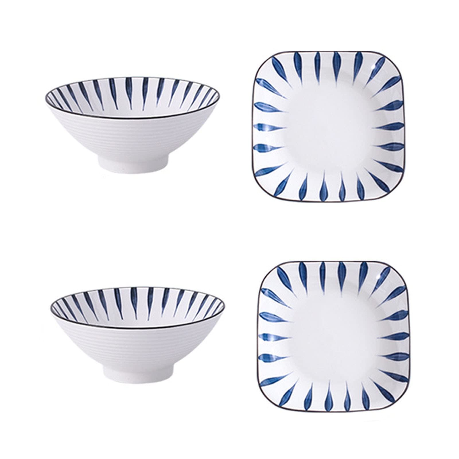 Premium Japanese Style Ceramic Dinnerware Set - 8 Inch Square Plates & Bowls for Pasta, Salad, Cereal & Soup | Microwave & Dishwasher Safe | Elegant Table Setting for Home Dining & Restaurant Use