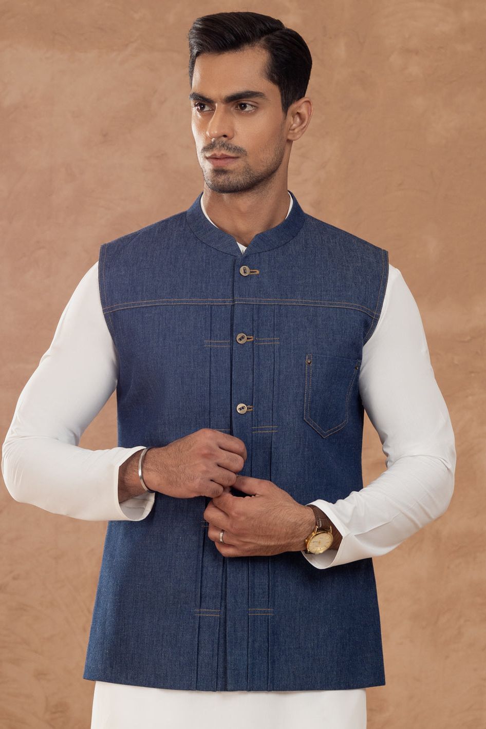 Premium Cotton Blue Waistcoat for Men - Slim Fit Formal Vest with Pockets | Perfect for Weddings, Business Meetings & Office Wear