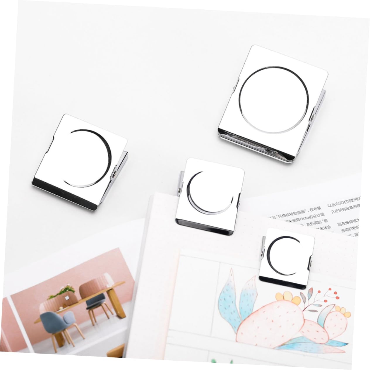 STOBOK 12pcs Stainless Steel Square Clips - Strong Metal Fridge Magnets for Office, Kitchen & Home Organization - Perfect for Photos, Notes & Recipes