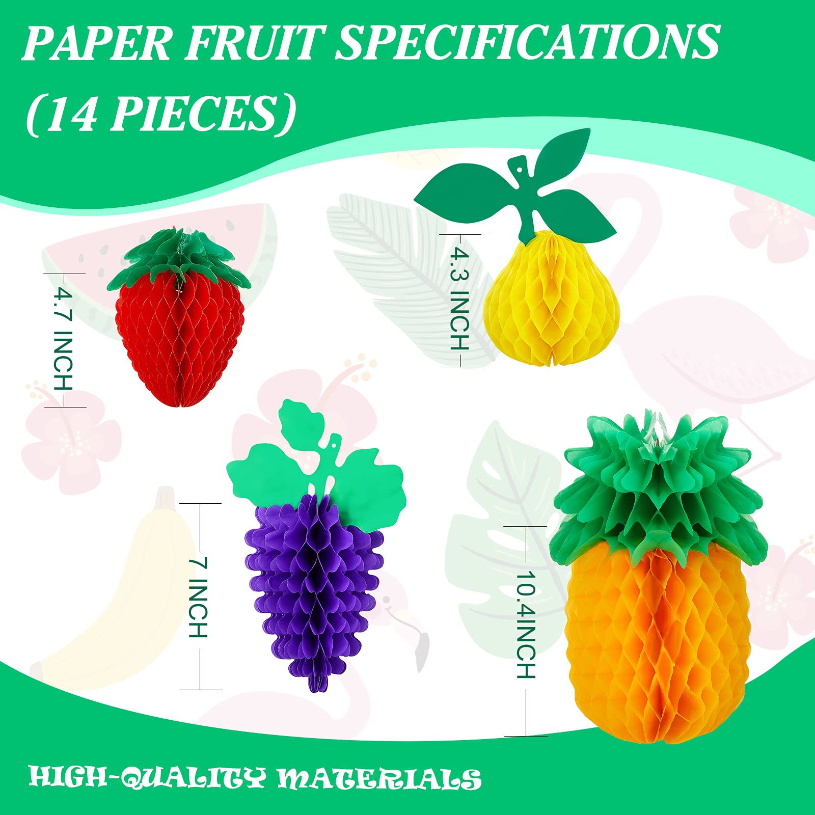 14-Piece Honeycomb Fruit Tissue Paper Decorations Set - Pineapple, Strawberry Party Decor for Birthday, Wedding, Baby Shower | Table Centerpieces & Hanging Decorations for Home, Party, Event Decoration