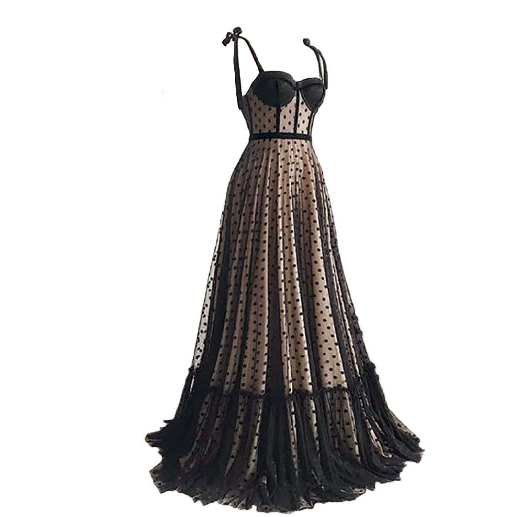 Elegant Black Polka Dot Tulle Dress for Women - Sweetheart Neckline, Ruched Corset & Lace-Up Straps | Perfect for Prom, Cocktail Parties & Special Occasions