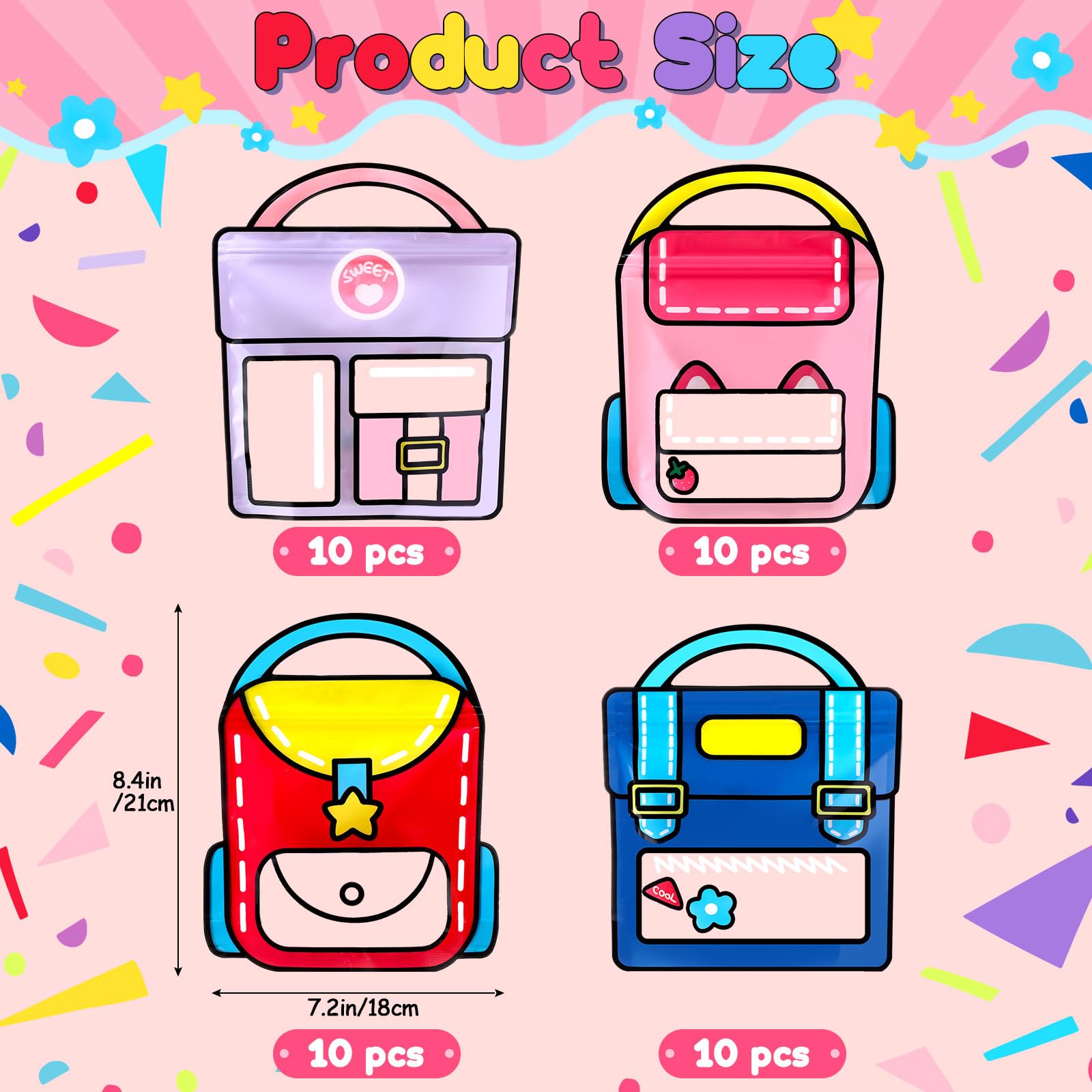 40 Pcs Bulk Kids Goodie Bags - Trendy Top Handle Party Favor Bags for Birthday, Baby Shower, Classroom & Back to School (7.2