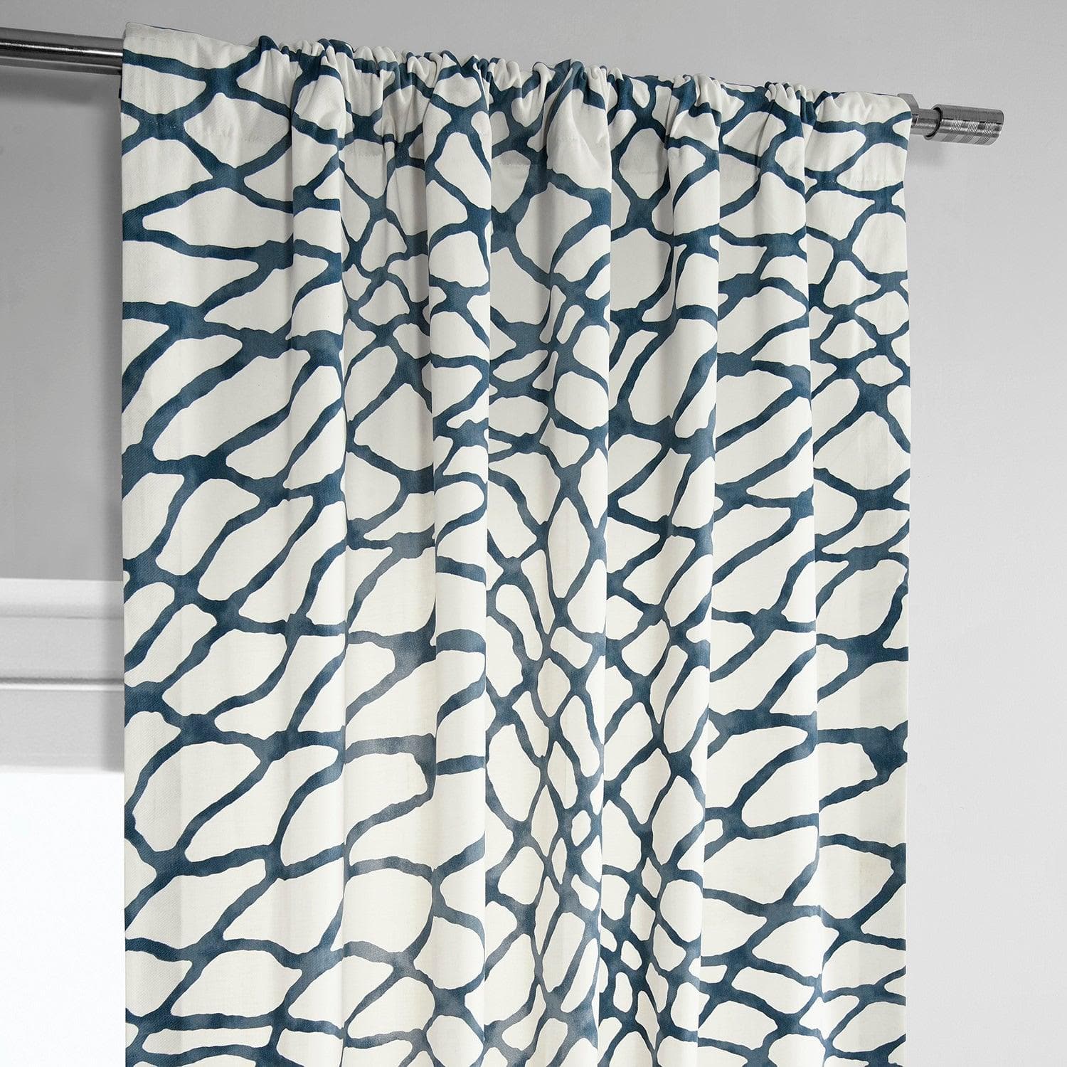 Ellis Blue Abstract Printed Cotton Blackout Curtains for Living Room & Bedroom - Light Blocking & Noise Reducing Window Drapes for Home Decor