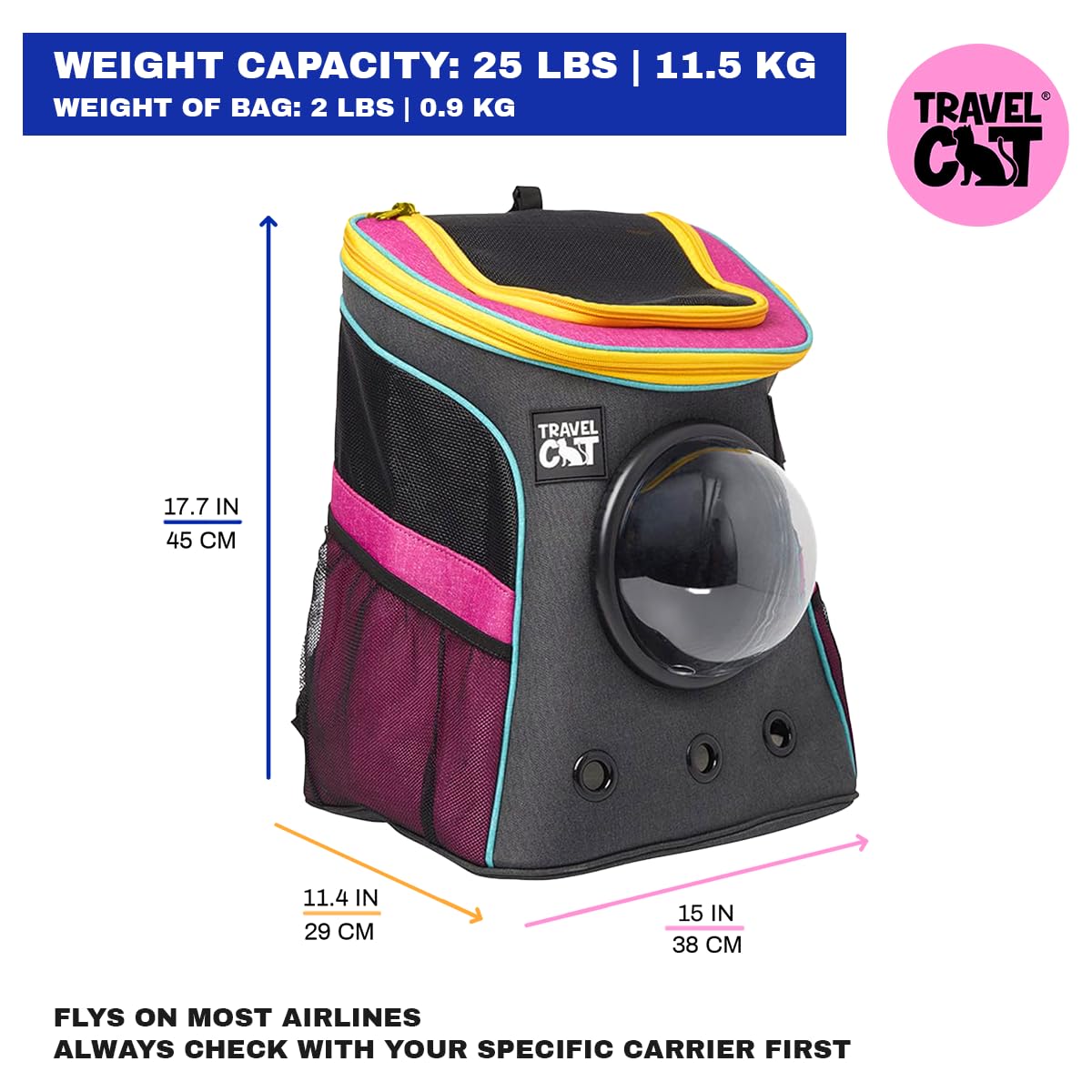 Fat Cat Backpack Carrier - Airline Approved Pet Travel Bag with Bubble Window for Small Cats & Kittens | Premium Ventilated Cat Backpack for Outdoor Adventures, Hiking, Vet Visits & Daily Use