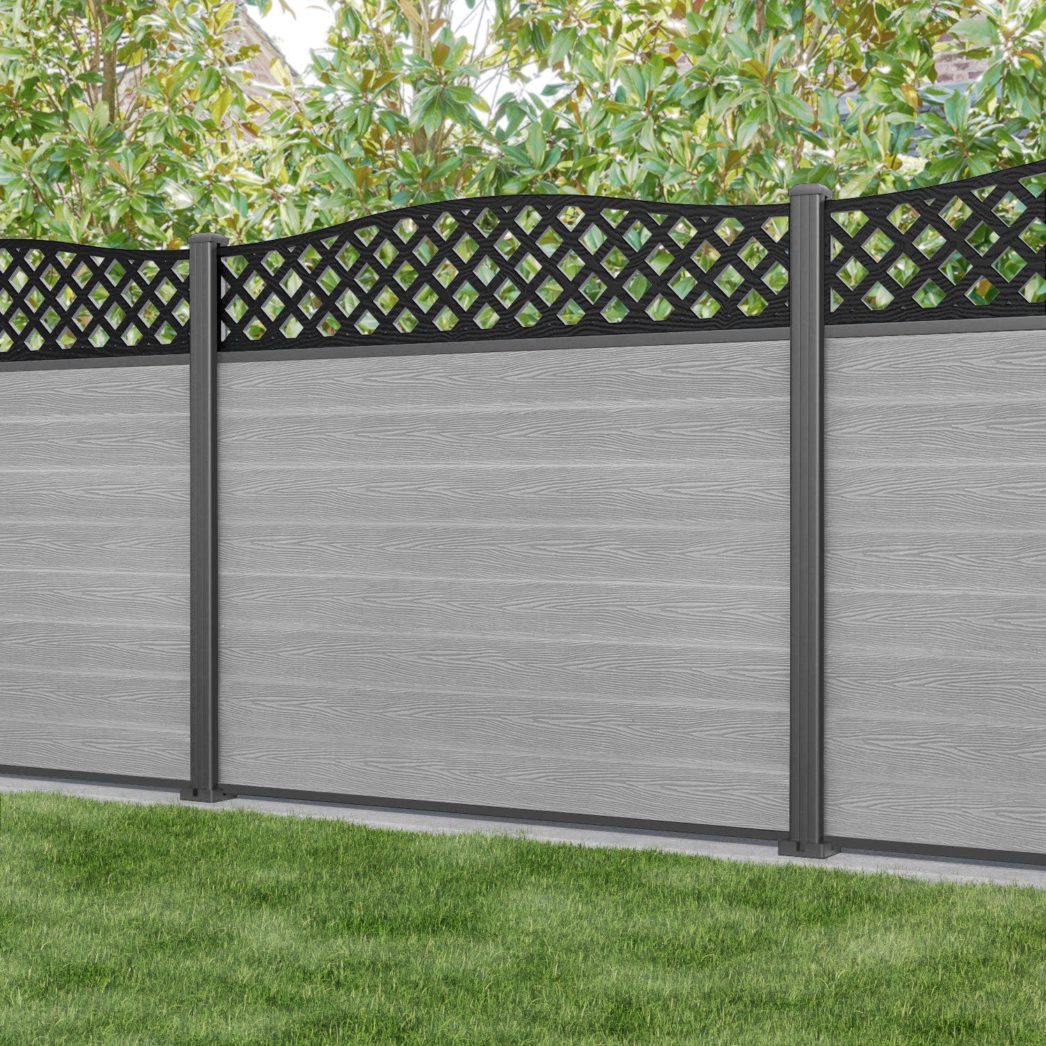 Classic High Wave Fence Panel - Light Grey Aluminum Privacy Fence with Sturdy Posts | Perfect for Backyard, Garden, and Property Boundary Security