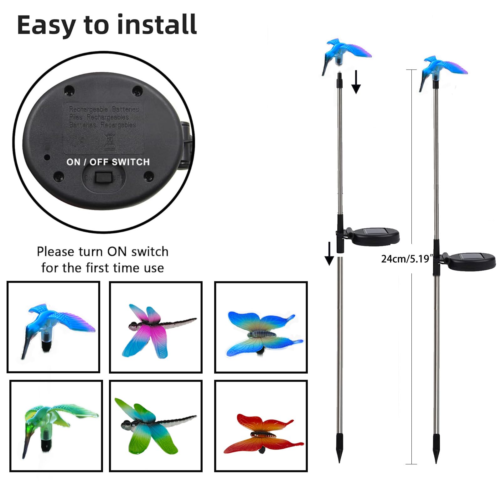 Solar Powered Outdoor Garden Lights - Hummingbird & Butterfly Solar Stake Lights for Pathway, Lawn, Patio, Driveway Decor | Weatherproof Solar Landscape Lighting for Backyard, Walkway, and Garden Decoration