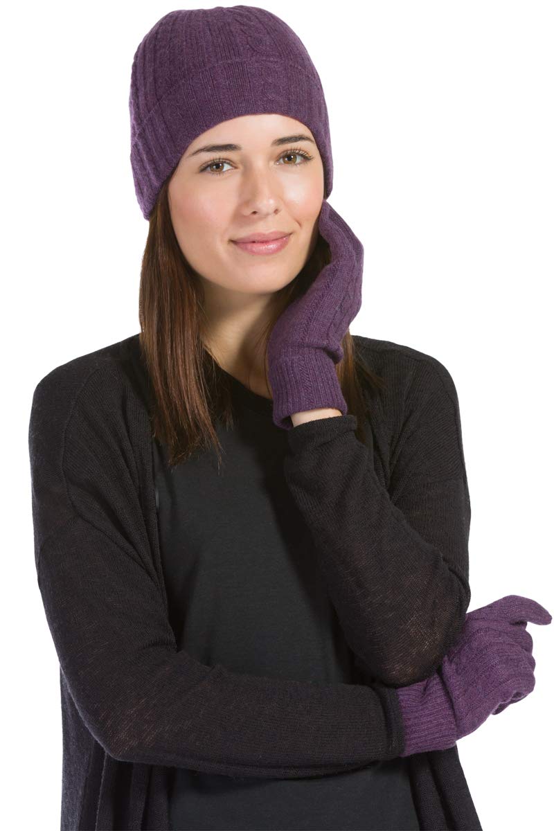 Fishers Finery Women's 100% Pure Cashmere Winter Hat & Glove Set - Luxurious Soft Warm Accessories Gift in Elegant Box for Cold Weather, Outdoor Activities & Holiday Gifting