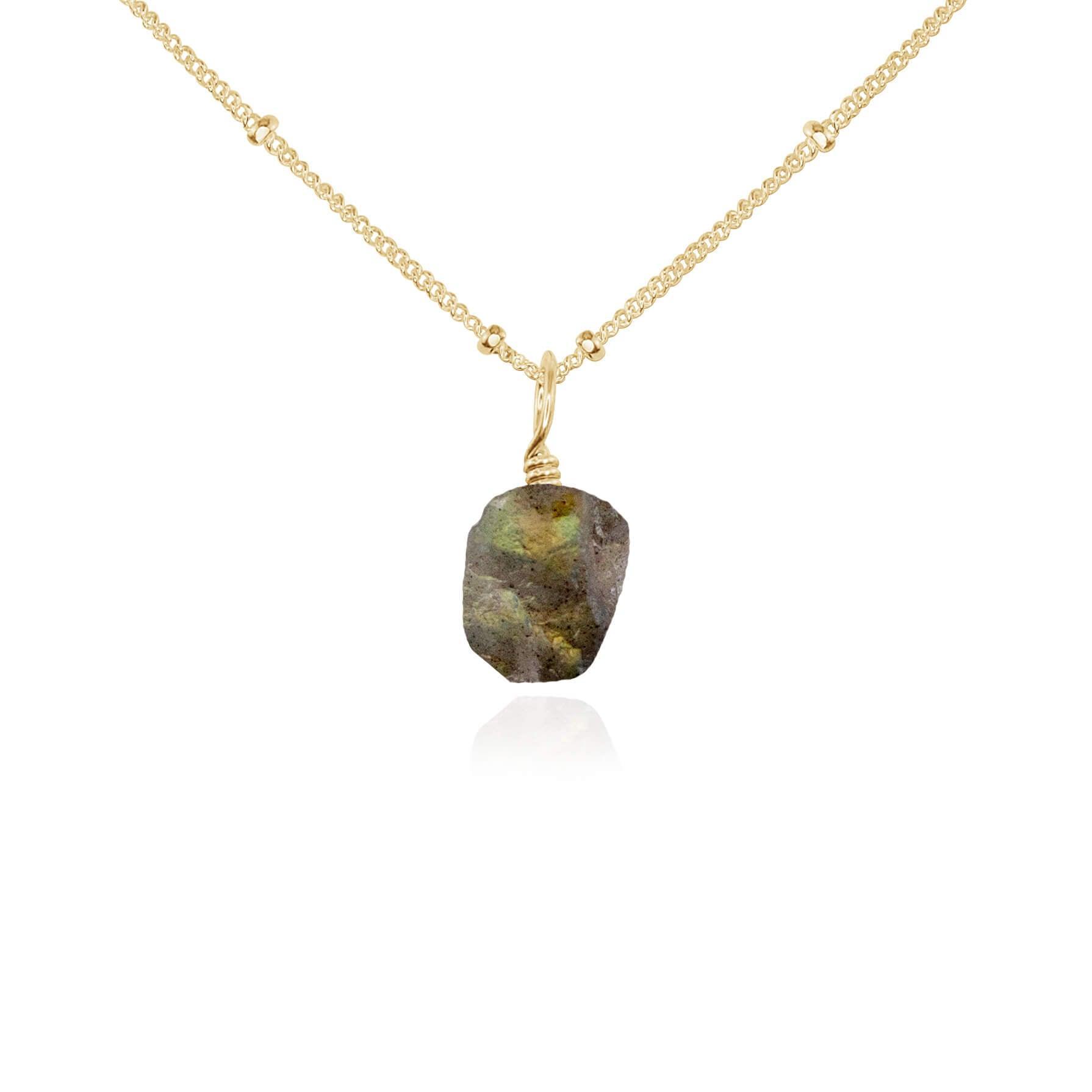 Natural Tiny Raw Labradorite Pendant Necklace - Handmade Gemstone Jewelry for Women - Perfect for Boho Style, Spiritual Healing & Everyday Wear