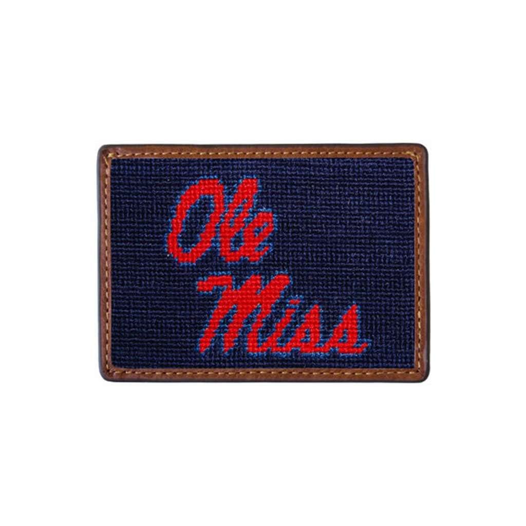 Ole Miss Needlepoint Credit Card Wallet by Smathers & Branson – Premium Leather Card Holder for Credit Cards & IDs – Perfect for Gameday, Travel & Everyday Use
