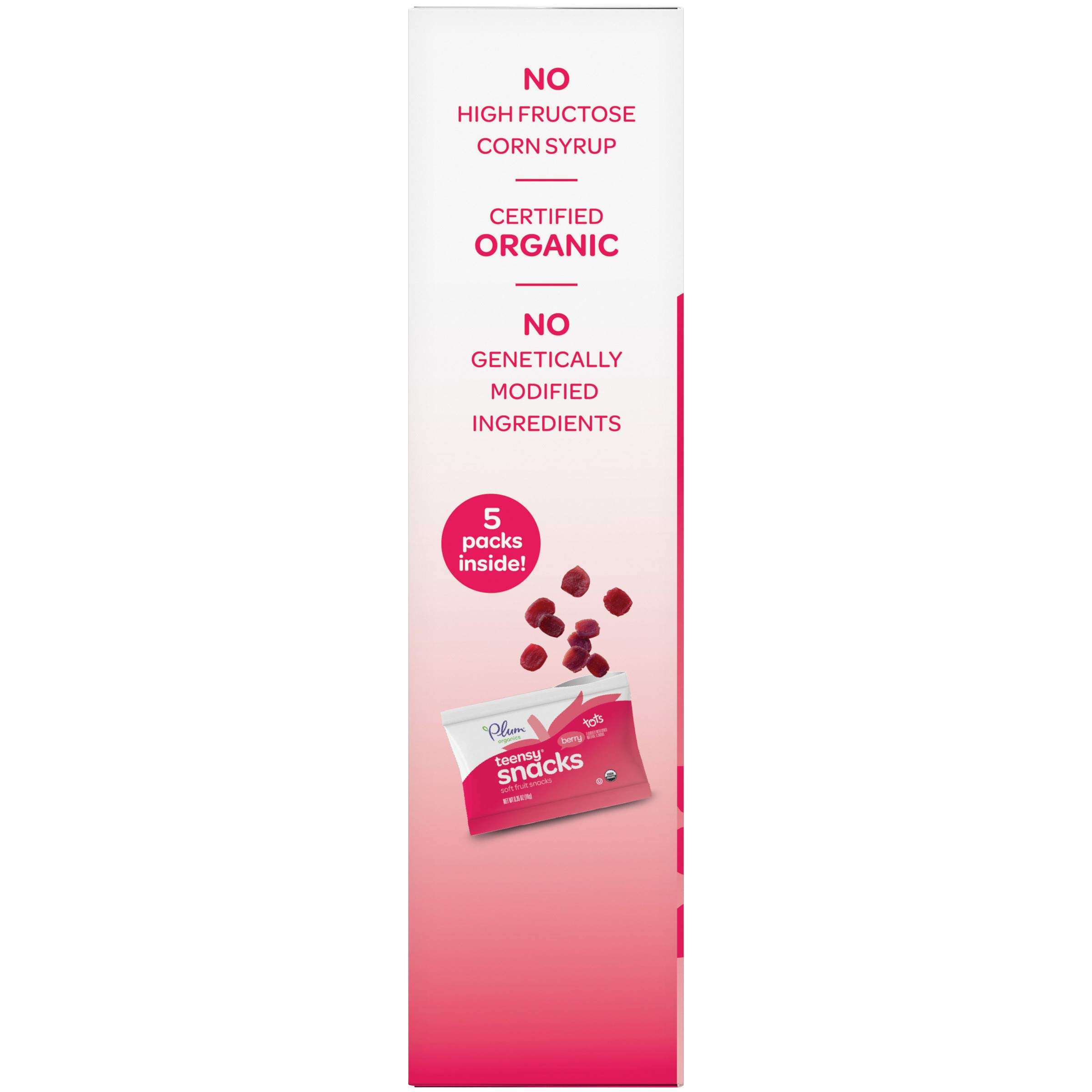 Organic Plum Teensy Snacks Soft Fruit Snacks - Mixed Berry Flavor - 5 Count (Pack of 8) - Healthy Toddler & Kids Snacks for School, Travel & On-the-Go