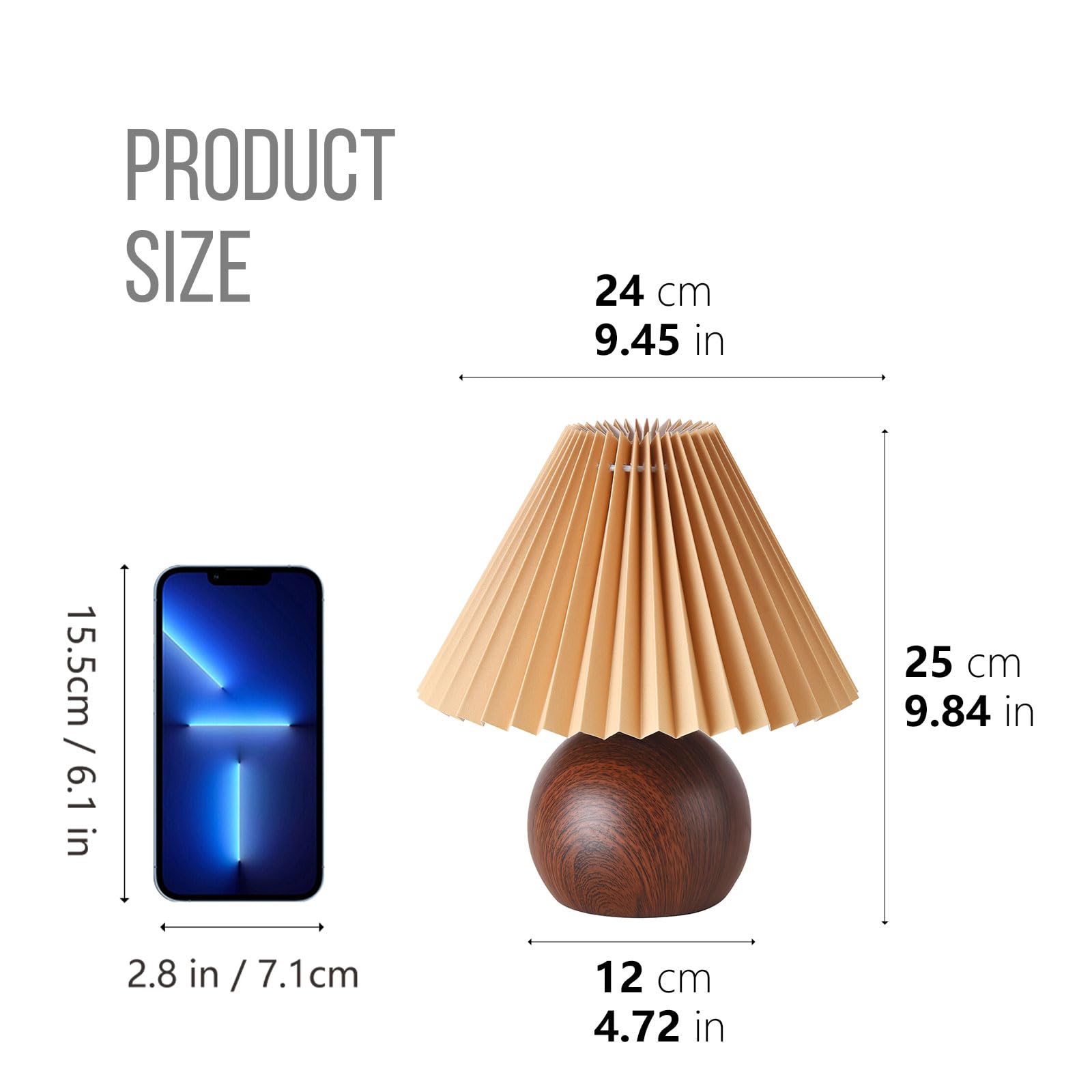KUNJOULAM Small Pleated Table Lamp - Modern Bedside Nightstand Lamp with Coffee Lampshade, Cute Decorative Lamp for Bedroom, Living Room, Home Office, and Dorm Decor with E12 Bulb, Perfect for Cozy Reading Nooks and Ambient Lighting