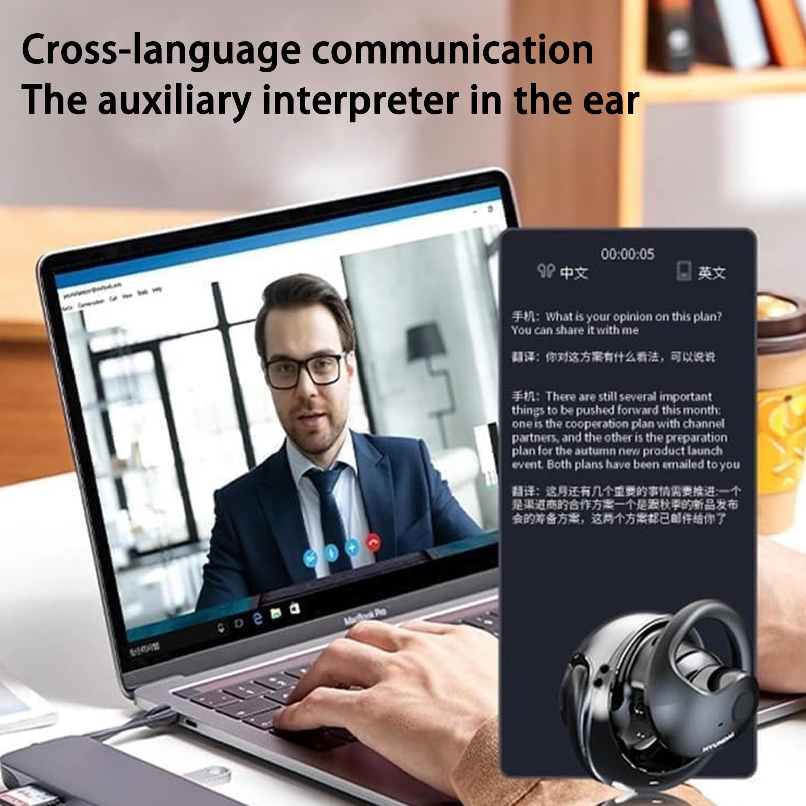 Hy-T26 Pro Wireless Bluetooth Translator Earbuds - 75+ Languages for Travel & Business