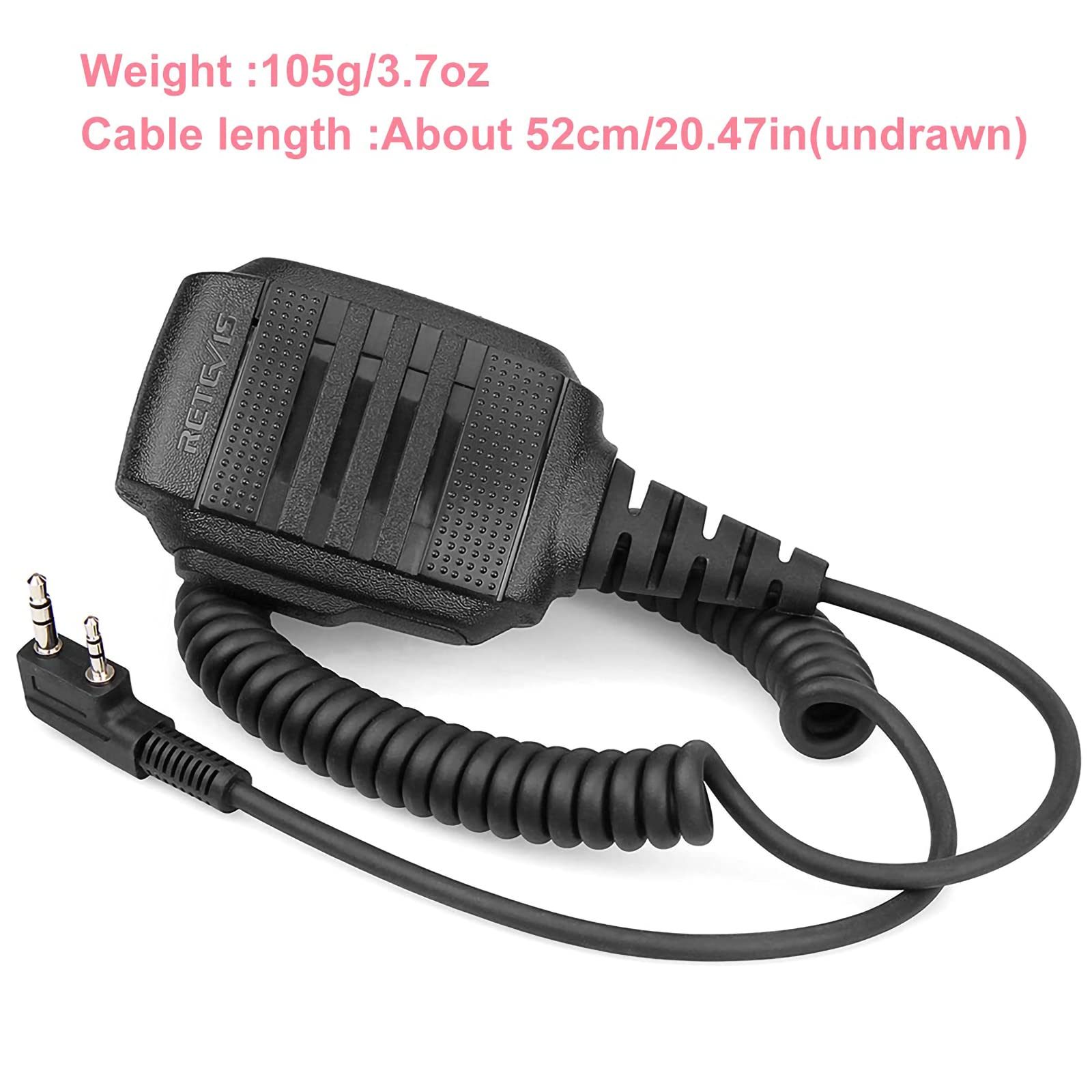 Retevis RS114 Two-Way Radio Speaker Mic IP54 Waterproof 2 Pin Compatible with RT24 RT27 RT3S RT5R RT81 RT1 Baofeng UV-5R BF-888S Kenwood Walkie Talkies (1 Pack) - Ideal for Outdoor Adventures, Construction Sites, and Security Teams