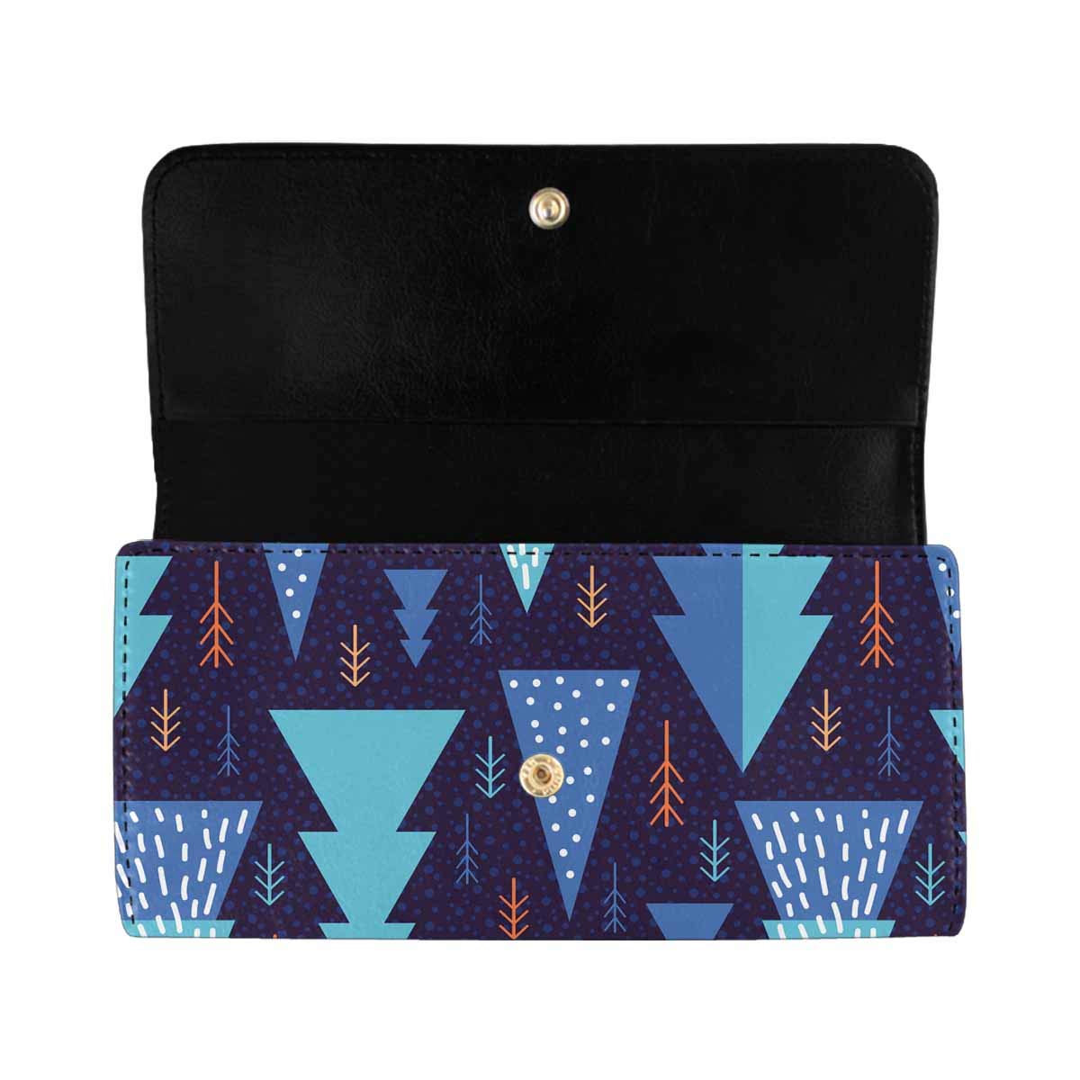 INTERESTPRINT Women's Trifold Long Clutch Wallet - Abstract Geometric Forest Pattern PU Leather Card Holder Purse for Everyday Use, Travel & Business (Black)