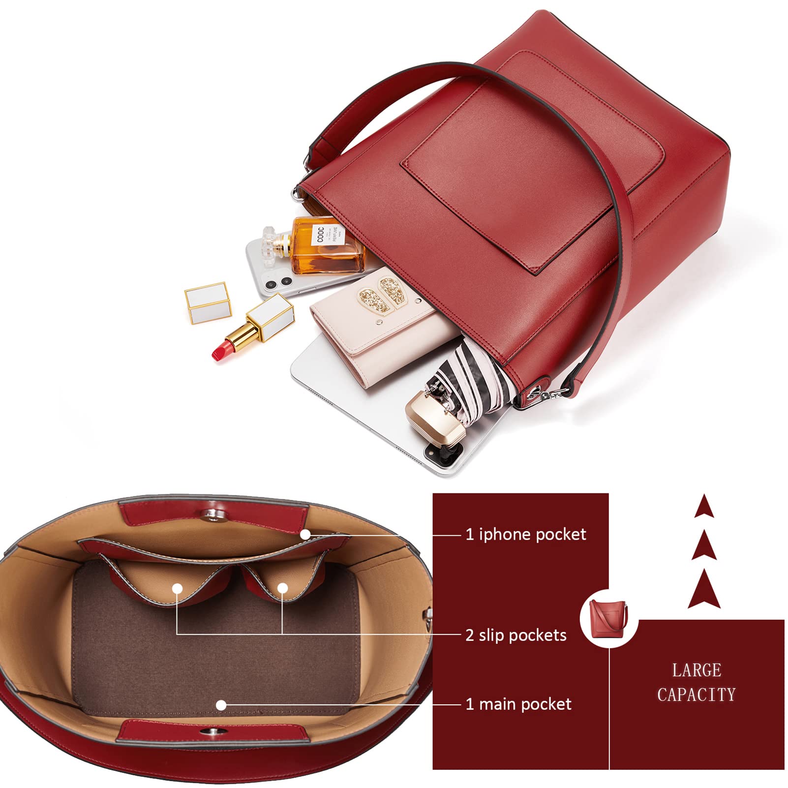BROMEN Women's Leather Hobo Handbag - Fashion Designer Shoulder Bag & Crossbody Purse for Work, Travel, and Everyday Use