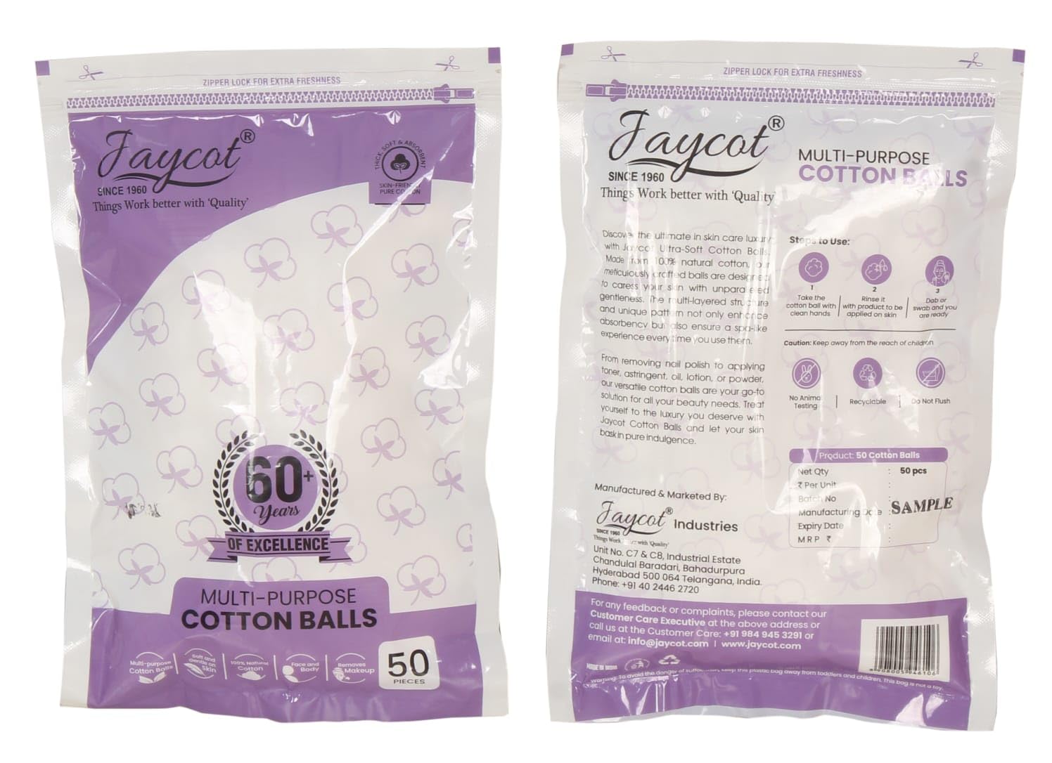 Jaycot Cotton Balls for Eye Makeup, Face Care & Nail Polish Remover - 5 Packs (50 Count Each) | Gentle & Absorbent Cotton Pads for Skincare, Makeup Removal & First Aid