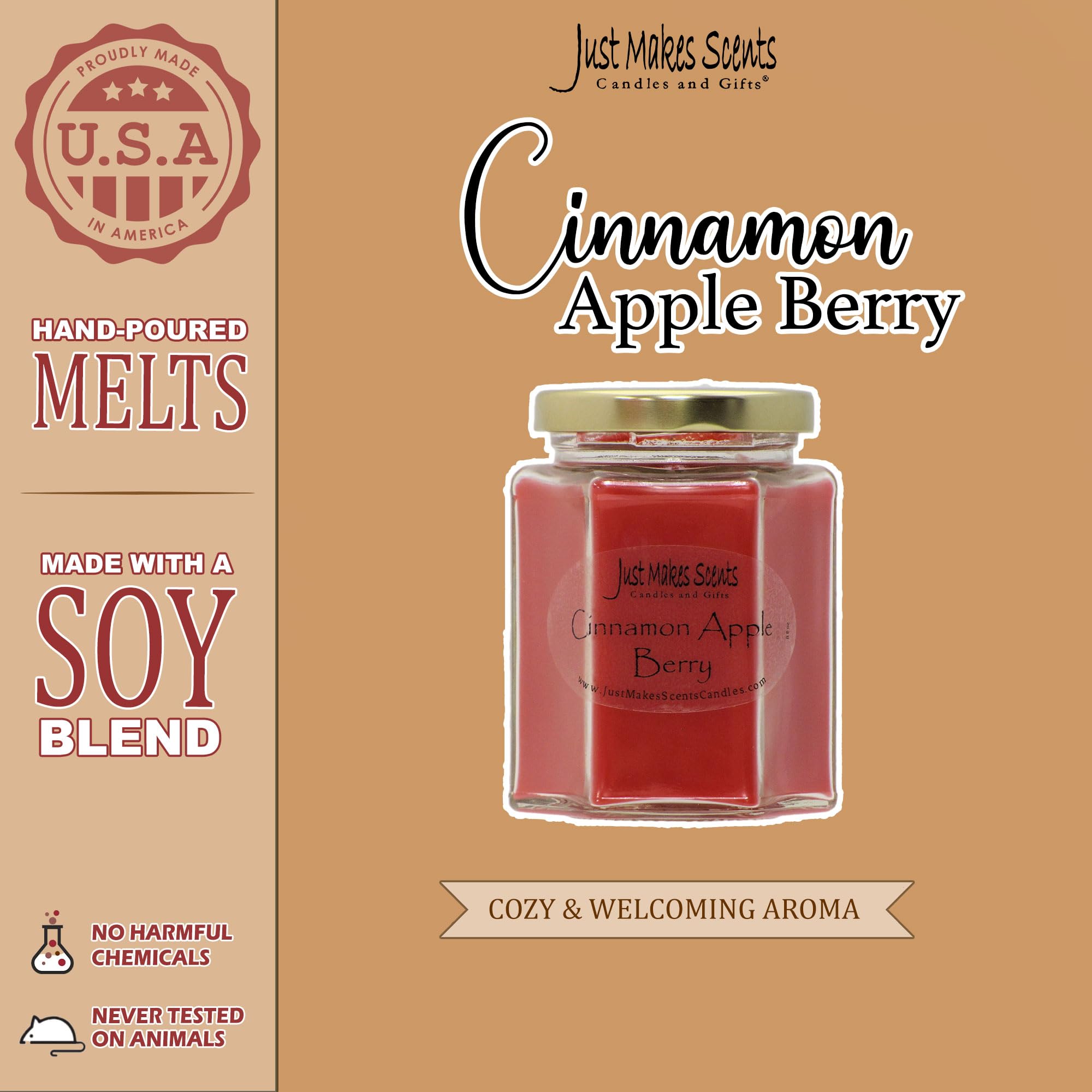 3 Pack - Cinnamon Apple Berry Scented Candles | Natural Soy Wax, Hand Poured in USA | Fall & Winter Home Decor, Cozy Aromatherapy for Living Room, Bedroom & Office