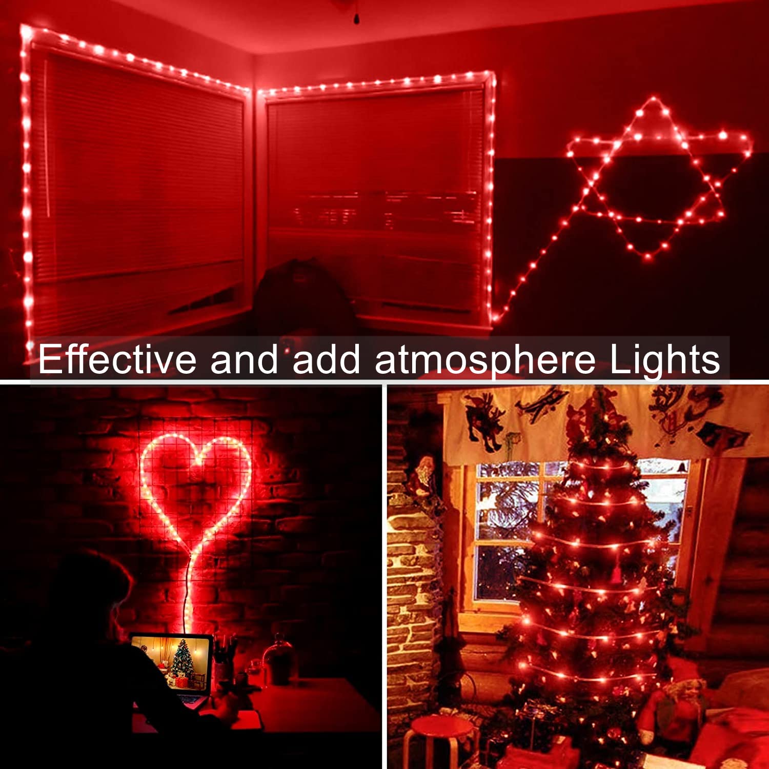 QITONG 2 Pack 33ft 100 LED Solar Rope Lights - Red Outdoor Waterproof String Lights with 8 Modes for Garden, Patio, Porch, Tree, Party & Wedding Decoration | Solar Powered Clear PVC Tube Lights for Festive Ambiance & Landscape Lighting