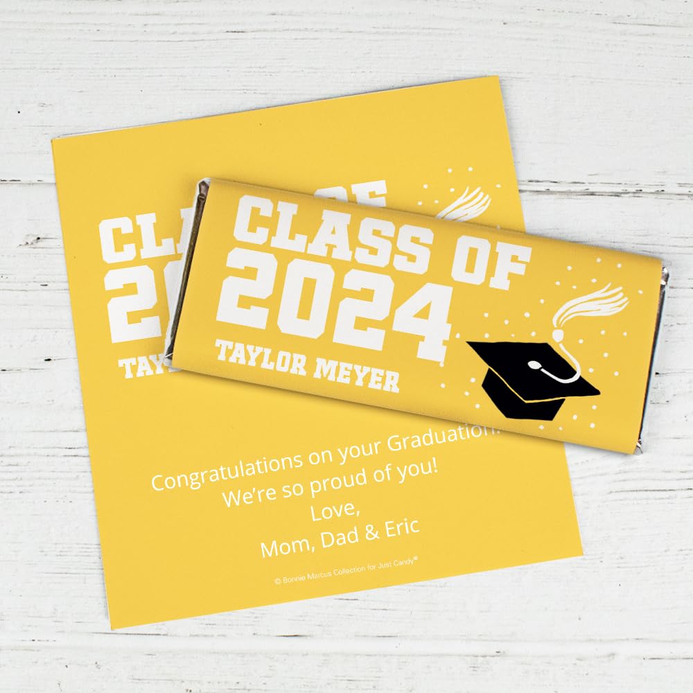 Personalized Graduation Candy Bar Wrappers (25 Pack) - DIY Customizable Yellow Wrappers for Candy Bars - Perfect for Graduation Party Favors, School Events & Celebration Gifts