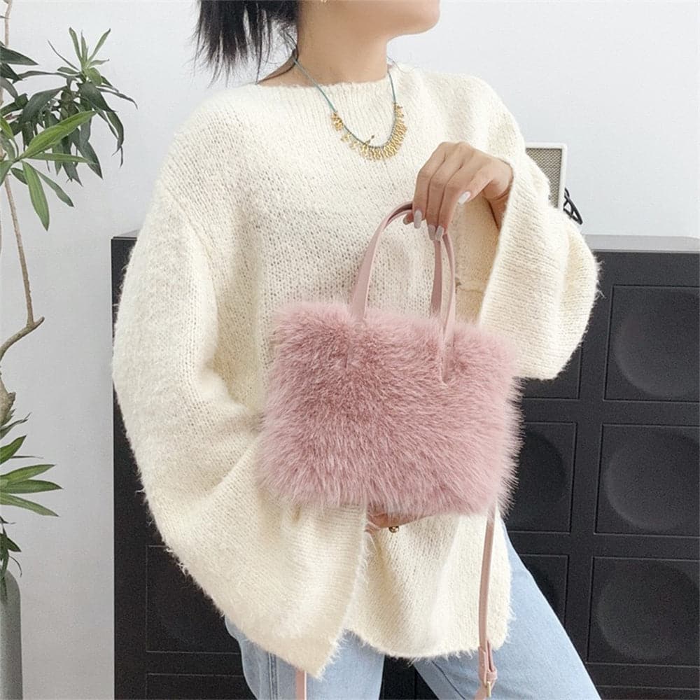 AG Collective Women's Fluffy Top Handle Crossbody Shoulder Bag - Stylish & Soft for Everyday Use, Work, and Casual Outings