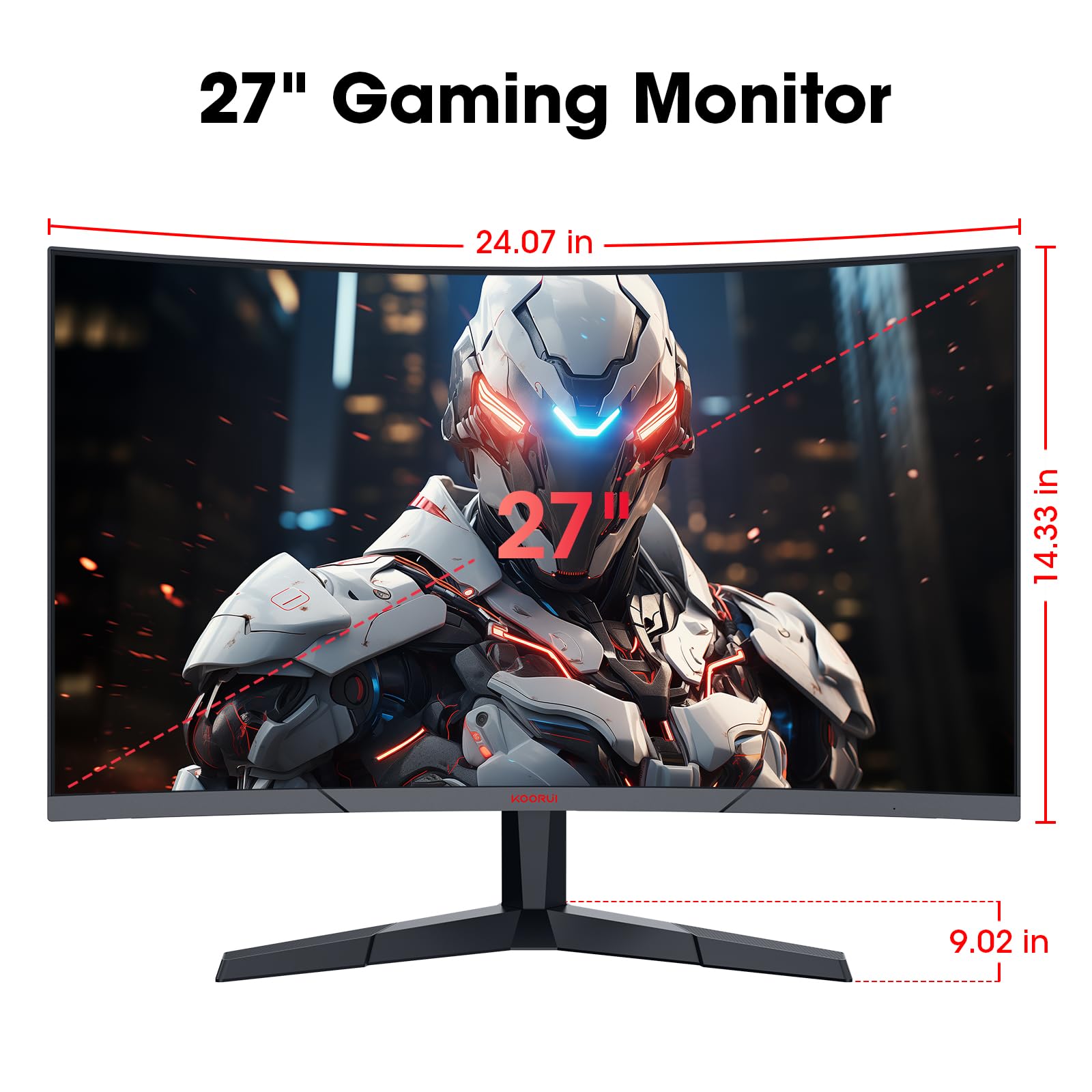 KOORUI 27 Inch Curved Gaming Monitor - Full HD 1080p, 180Hz Refresh Rate, 1500R VA Panel, 99% sRGB, Adaptive Sync, DisplayPort & HDMI Ports, Eye Care Technology, VESA Mount Compatible - Perfect for Esports, PC Gaming & Home Office Setup
