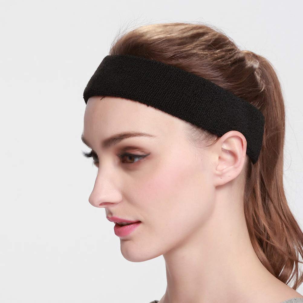 LIOOBO 3 Pack Sports Headbands for Women - Moisture Wicking Terry Cloth Sweatbands, Non-Slip Athletic Hair Bands (Black, Sapphire, Gray) - Perfect for Running, Yoga, Workout & Gym