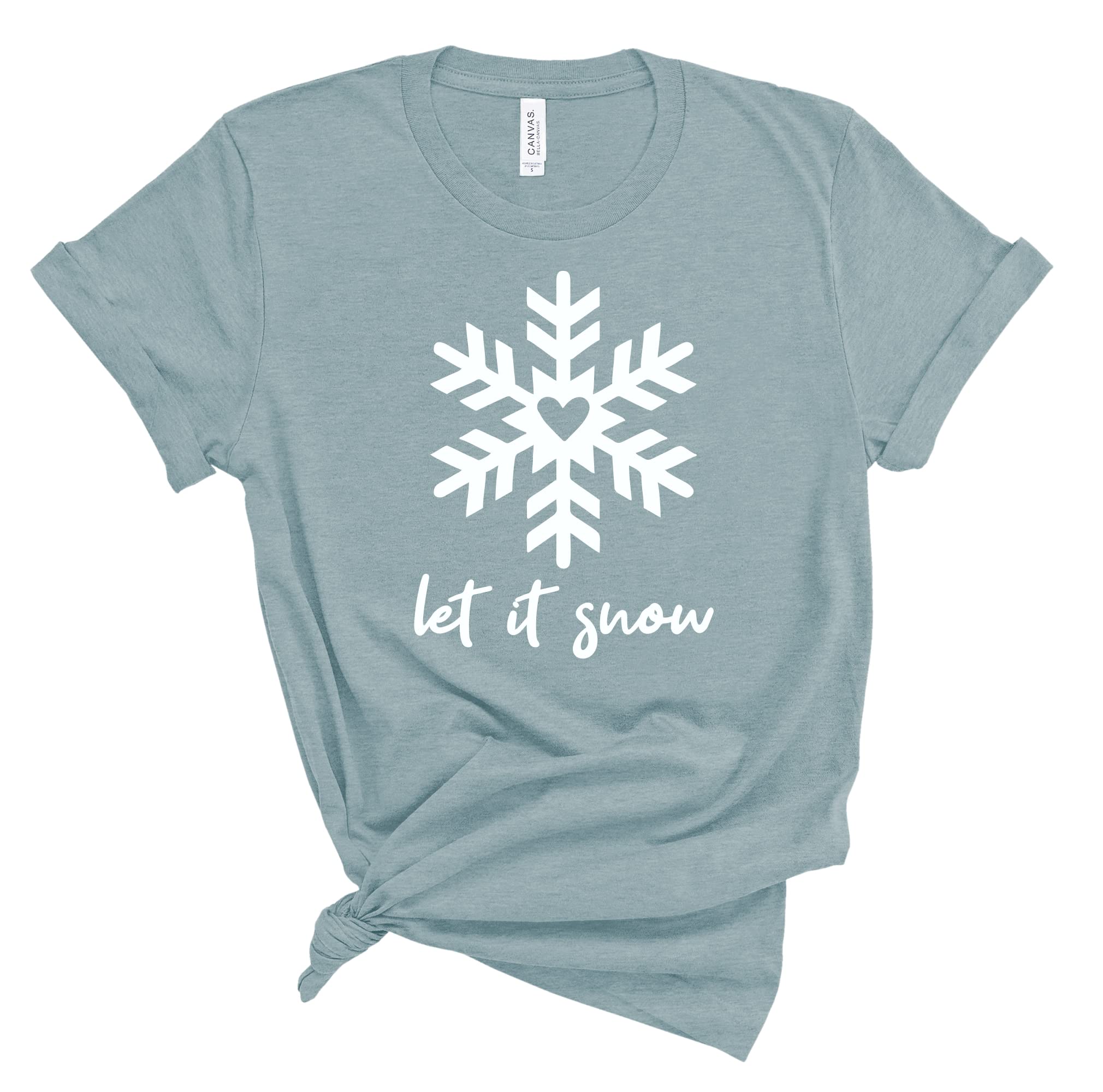 Let It Snow Christmas T-Shirt for Women - Festive Snowflake Design Holiday Shirt - Cute Xmas Gift with Inspirational Quotes & Ink Art - Perfect for Holiday Parties, Family Gatherings & Winter Festivities