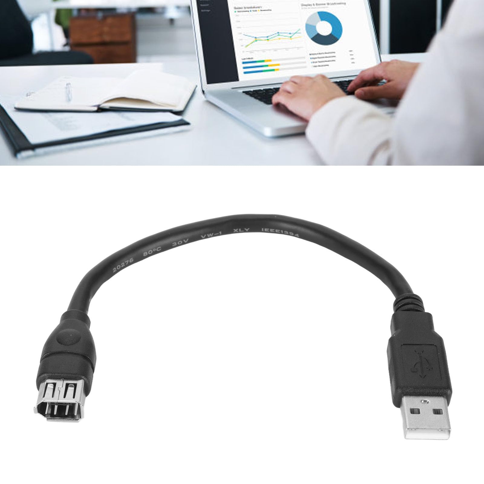 Firewire 1394 6 Pin Female to USB 2.0 Male Adapter Cable - IEEE 1394 to USB Converter for Printer, Camera, Scanner - 20cm/0.65ft - Perfect for Data Transfer Between Legacy Firewire Devices and Modern Computers