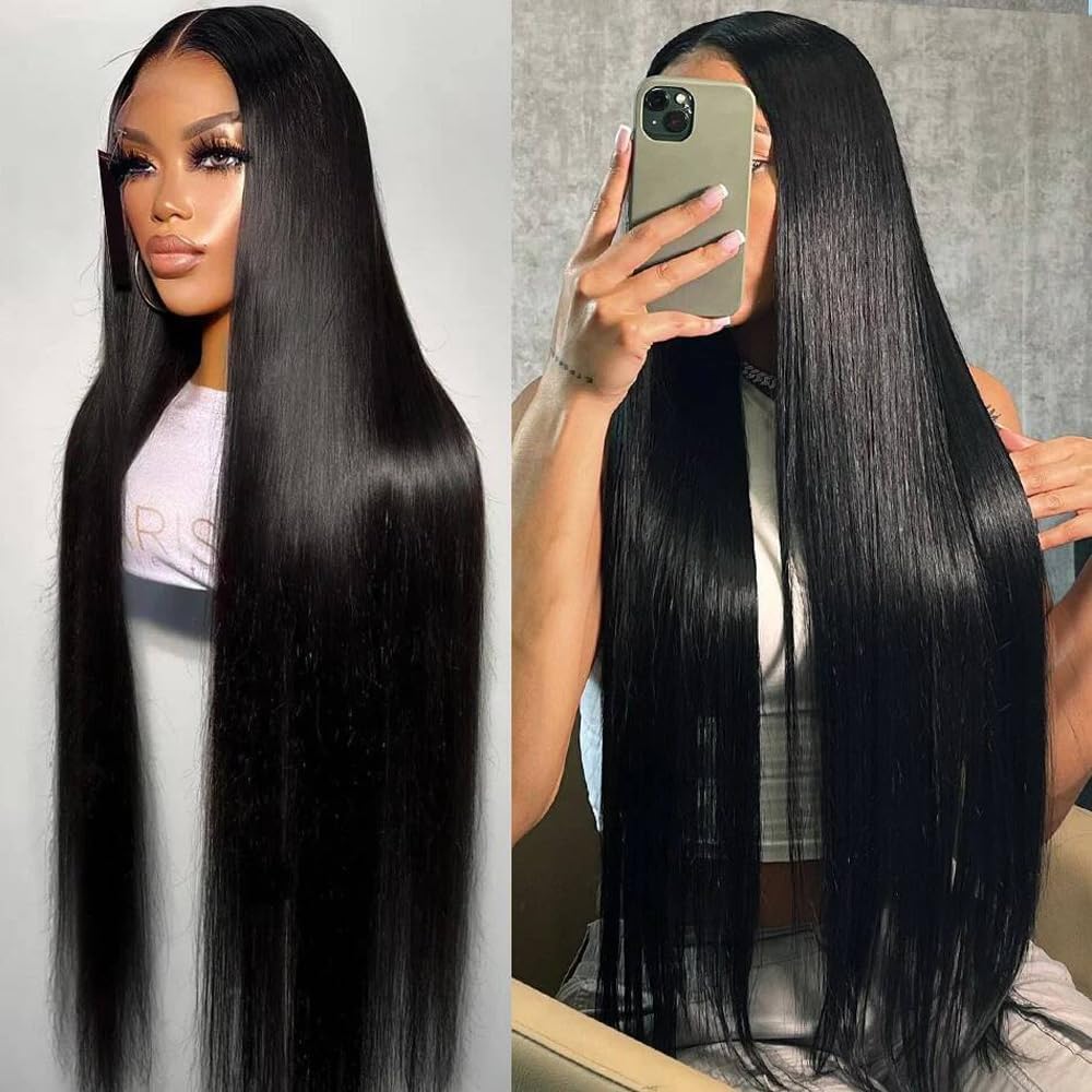 13x4 Brazilian Virgin Human Hair Lace Front Wig - Pre Plucked Straight 13x4 Lace Frontal Wig for Black Women (28 Inch, Natural Color) | Perfect for Daily Wear, Parties & Special Occasions