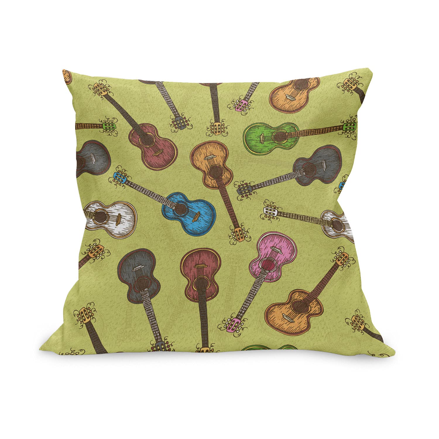 Ambesonne Guitar Throw Pillow Cover 36x36 Inches - Colorful Acoustic Guitar Sketch Art with Swirled Strings, Decorative Square Cushion Case for Living Room, Bedroom, or Music Studio Decor