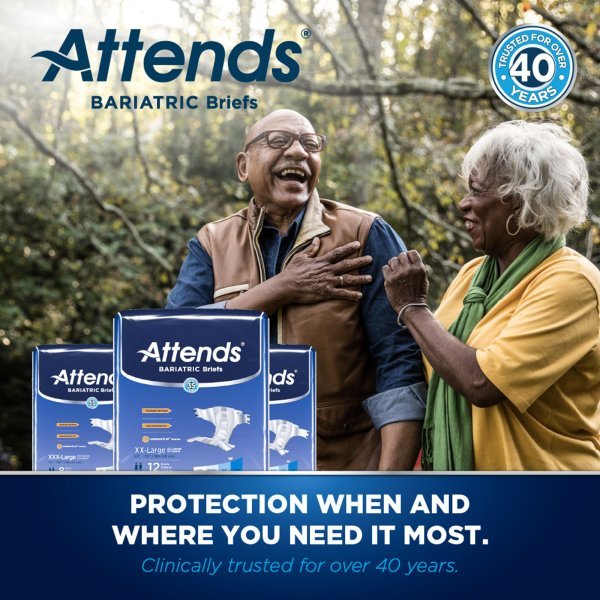 Attends Bariatric Briefs for Adults - Heavy Absorbency Disposable Underwear for Incontinence Care - Comfortable & Secure Fit for Plus Size Individuals - Ideal for Home, Travel & Overnight Use