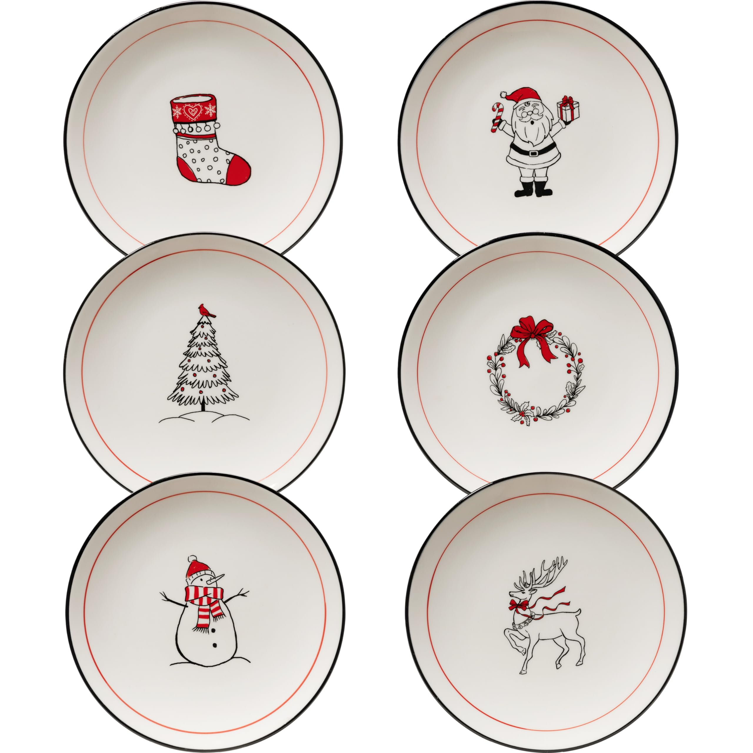 LEHAHA 6 Inch Ceramic Christmas Plates, Set of 6 Porcelain Holiday Appetizer Dishes - Round Dessert Plates for Cake, Snacks & Party Serving - Dishwasher & Microwave Safe - Perfect for Christmas Dinner, Holiday Gatherings & Home Decor