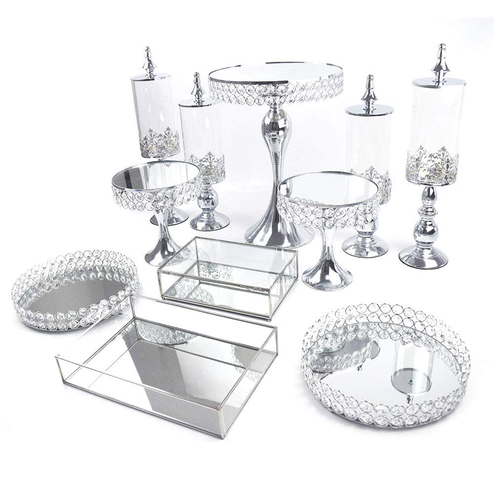 11-Piece Crystal Cupcake Stand Set - Silver Metal Dessert Display Holder for Birthday, Wedding & Party Decorations | Perfect for Displaying Cakes, Cupcakes, and Treats at Special Events