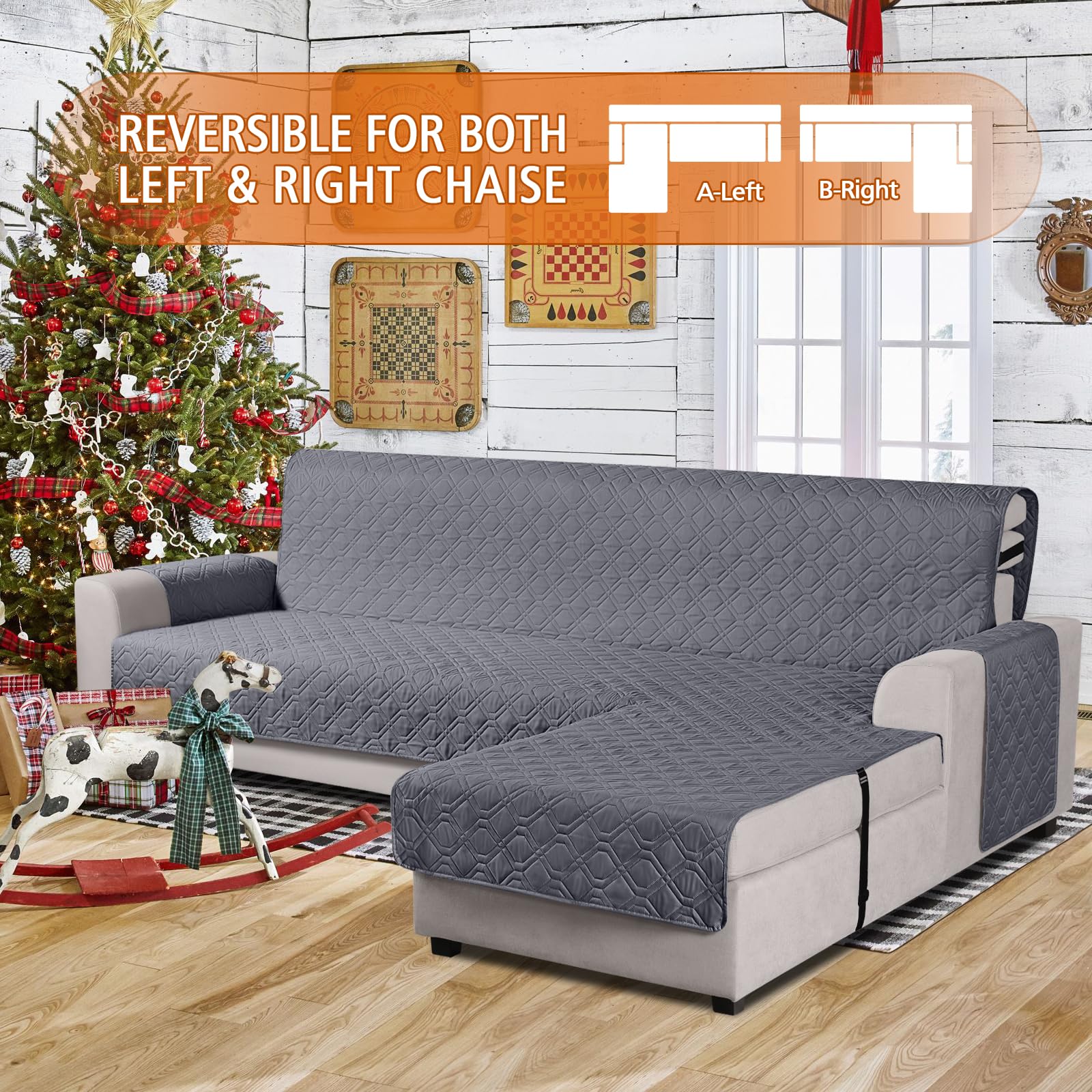 VANSOFY Upgraded L-Shaped Sectional Sofa Covers - 100% Waterproof, Reversible, Pet-Friendly Chaise Lounge Slipcover for Cats & Dogs (Small, Dark Gray) - Perfect for Living Room, Family Room & Pet-Friendly Homes