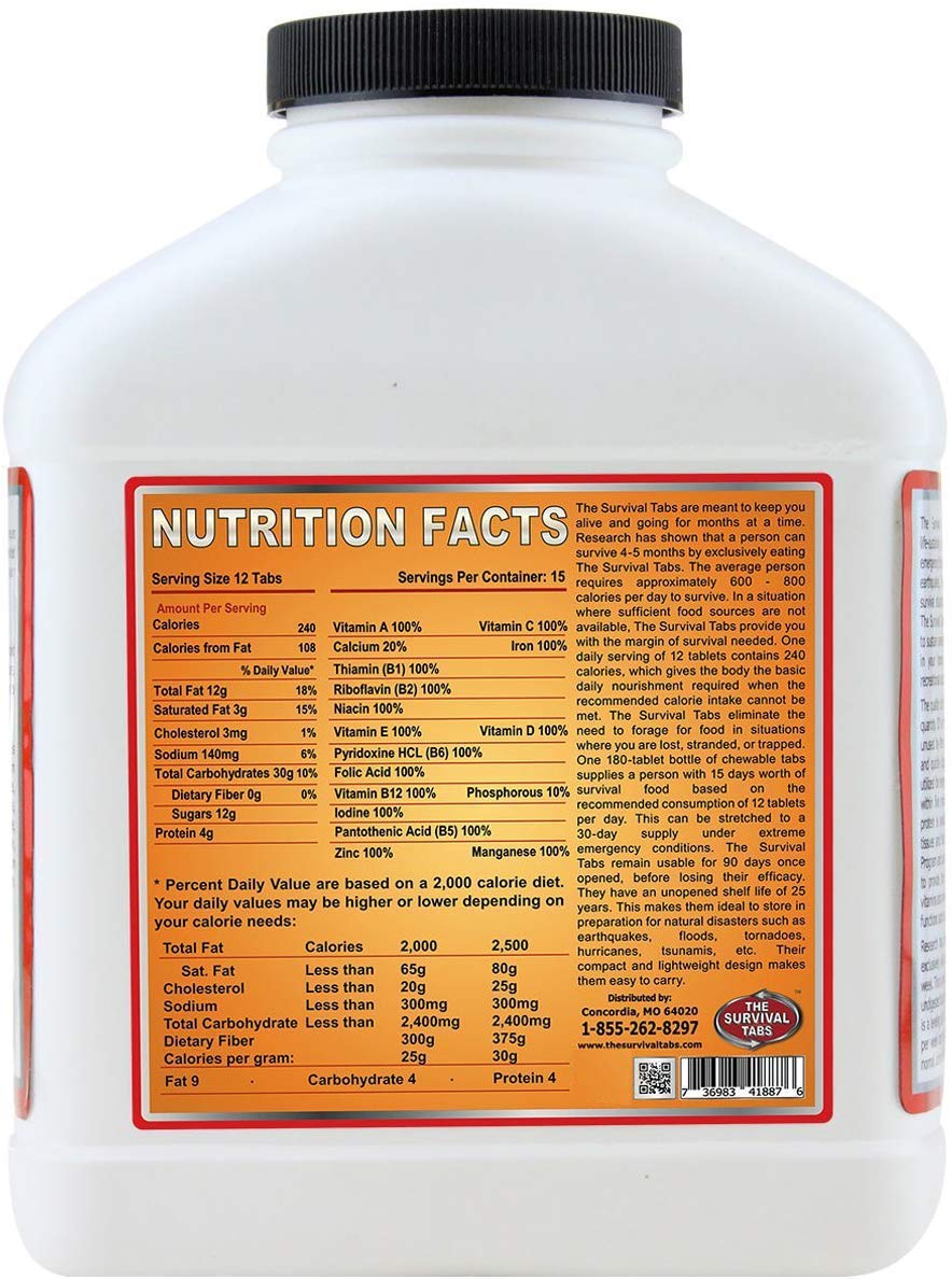 720 Tabs Emergency Survival Food - 60 Days Supply, Gluten-Free & Non-GMO MRE Meals Ready-to-Eat with 25 Year Shelf Life (Vanilla Malt Flavor) - Perfect for Camping, Hiking, Hunting, Boating, Biking & Disaster Preparedness