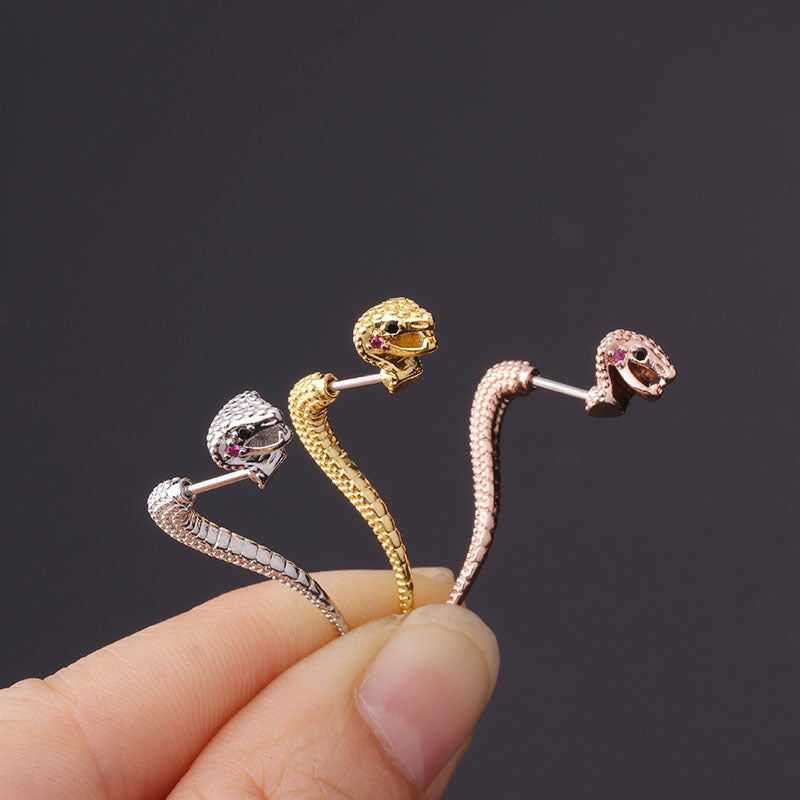 20G Snake Piercings Front Back Ear Jacket Earrings - Hypoallergenic Stainless Steel Body Jewelry for Cartilage, Helix, Tragus | Perfect for Parties, Concerts & Everyday Wear (HSPJ614)