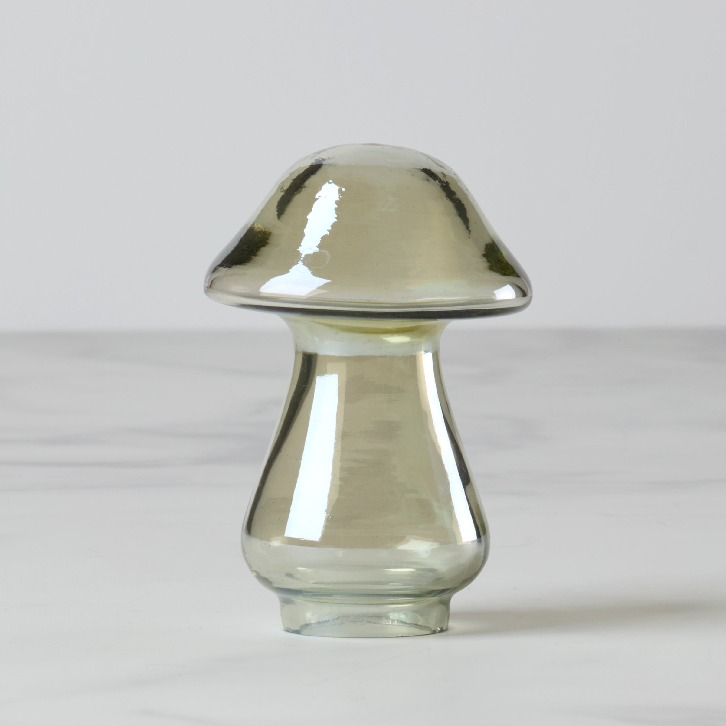 Small Green Luster Glass Mushroom Decor - Handmade Art Glass Mushroom Figurine for Fairy Garden, Home Decor, and Gift Ideas | Perfect for Indoor Plants, Terrariums, and Tabletop Displays