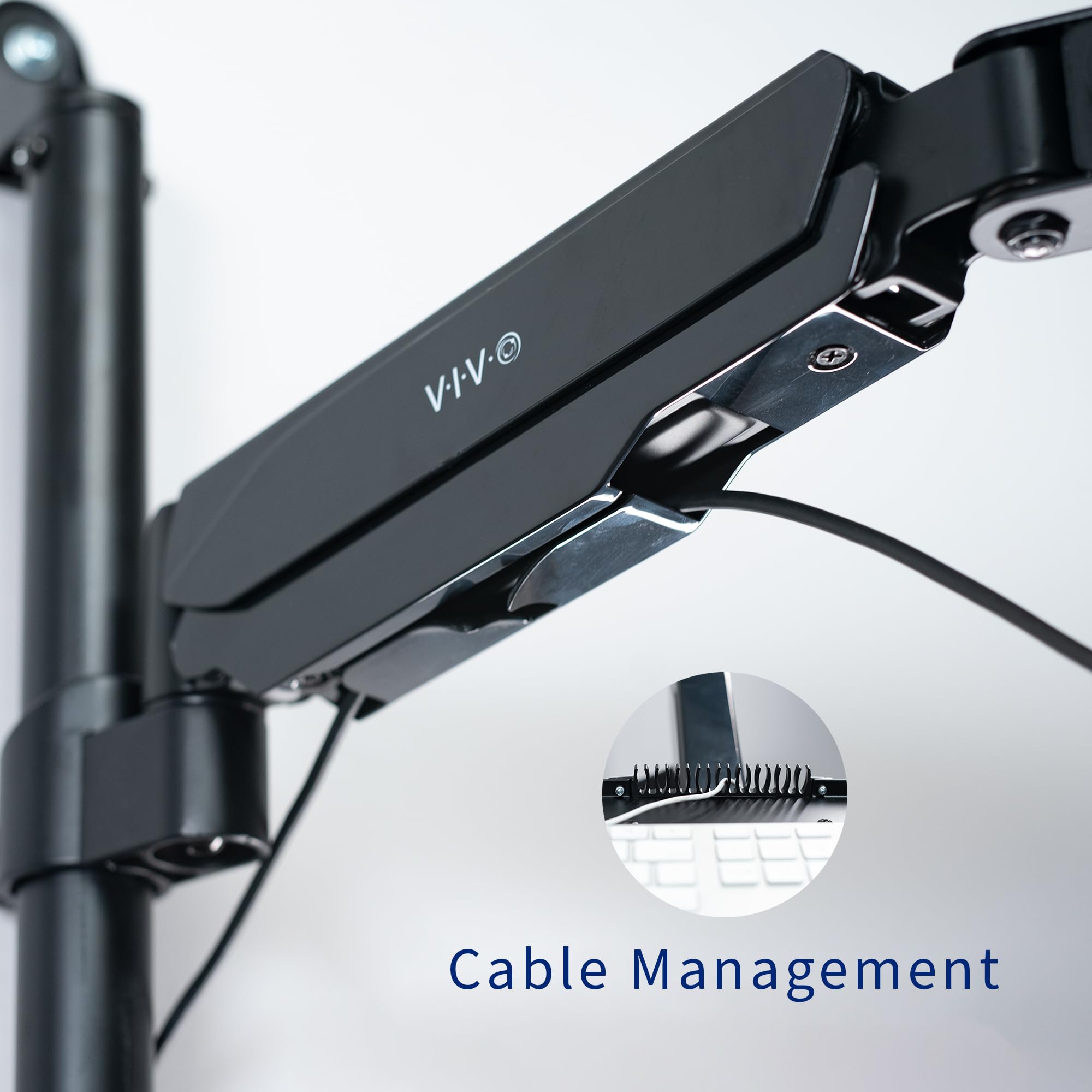 VIVO Black Sit-Stand Height Adjustable Pneumatic Spring Arm Monitor Mount for 1 Screen up to 32 inches - Ergonomic Keyboard & CPU Wall Mount - Perfect for Home Office, Gaming Setup & Workspace Organization
