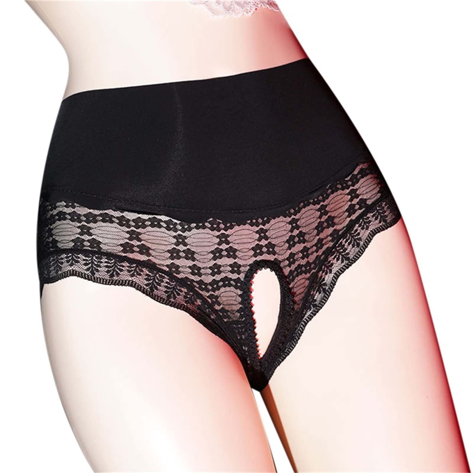 SHACE High Waisted Tummy Control Underwear for Women - Crotchless See Through Panties, Stretch Hipster Full Coverage Underpants, Plus Size (Black, Medium) - Perfect for Sensual Lingerie, Boudoir Photography & Intimate Moments