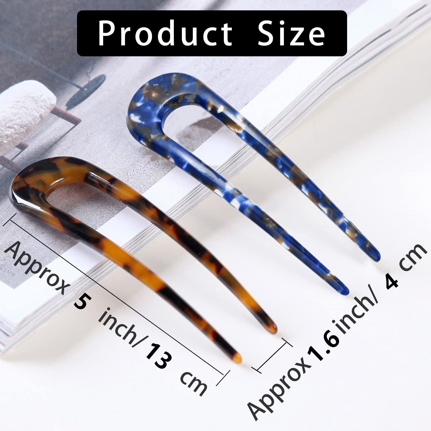 Tortoise Shell French Hair Forks & U-Shaped Hair Pins Set - 2 Prong Acetate Hair Sticks for Women, Chignon & Updo Hairstyles (2 Pack) - Perfect for Weddings, Parties & Everyday Elegant Looks
