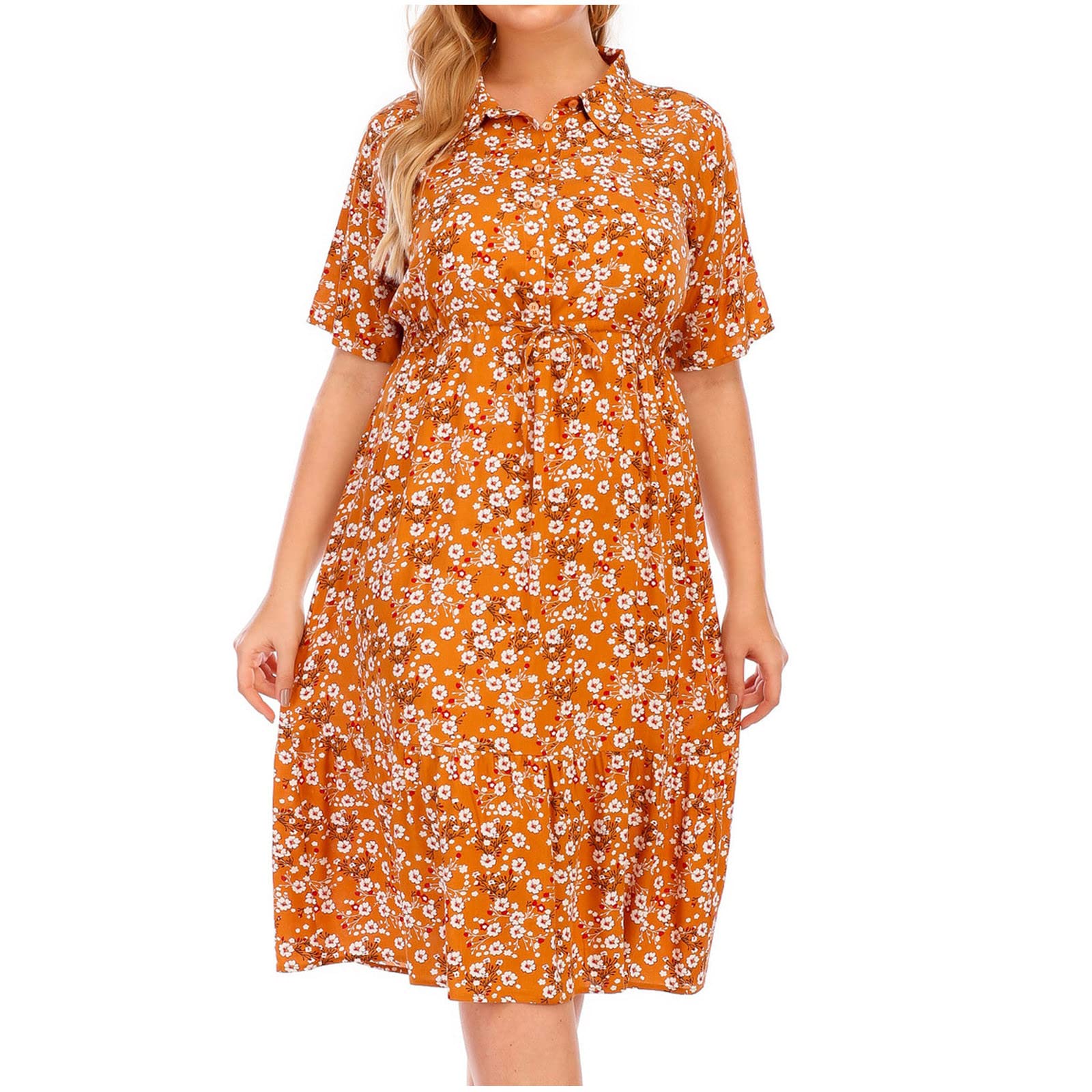 BoomDDD Women's Sexy Deep V-Neck Short Sleeve Summer Beach Dress - Plus Size Flowy Long Boho Maxi Dress for Vacation, Pool Party & Date Night