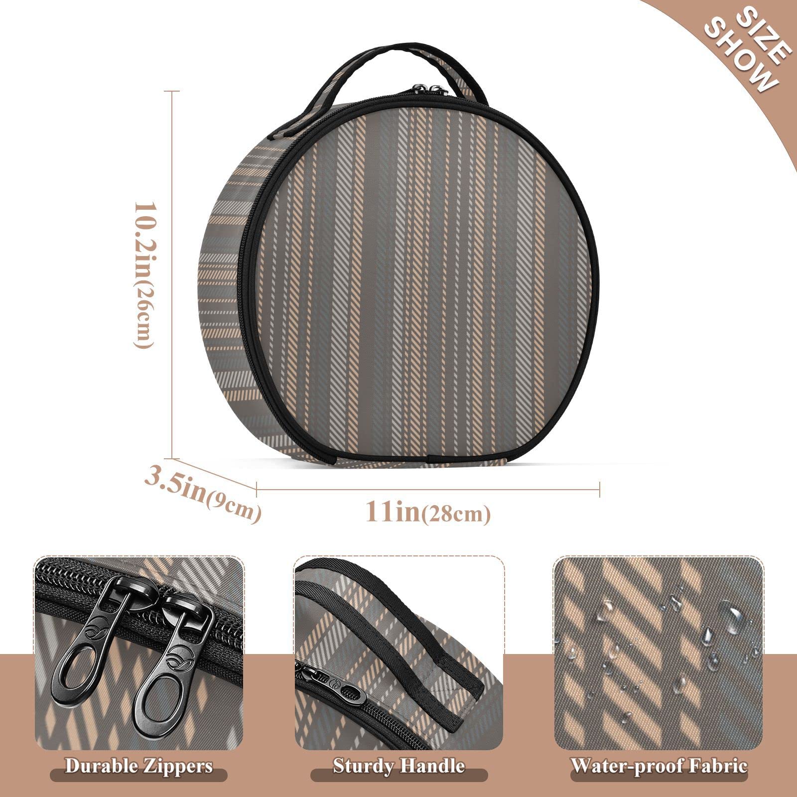 Linqin Travel Makeup Organizer for Women - Portable Cosmetic Bag with Adjustable Dividers, Toiletry Pouch for Jewelry & Brushes (Brown Striped, One Size) - Perfect for Vacation, Business Trips & Daily Use