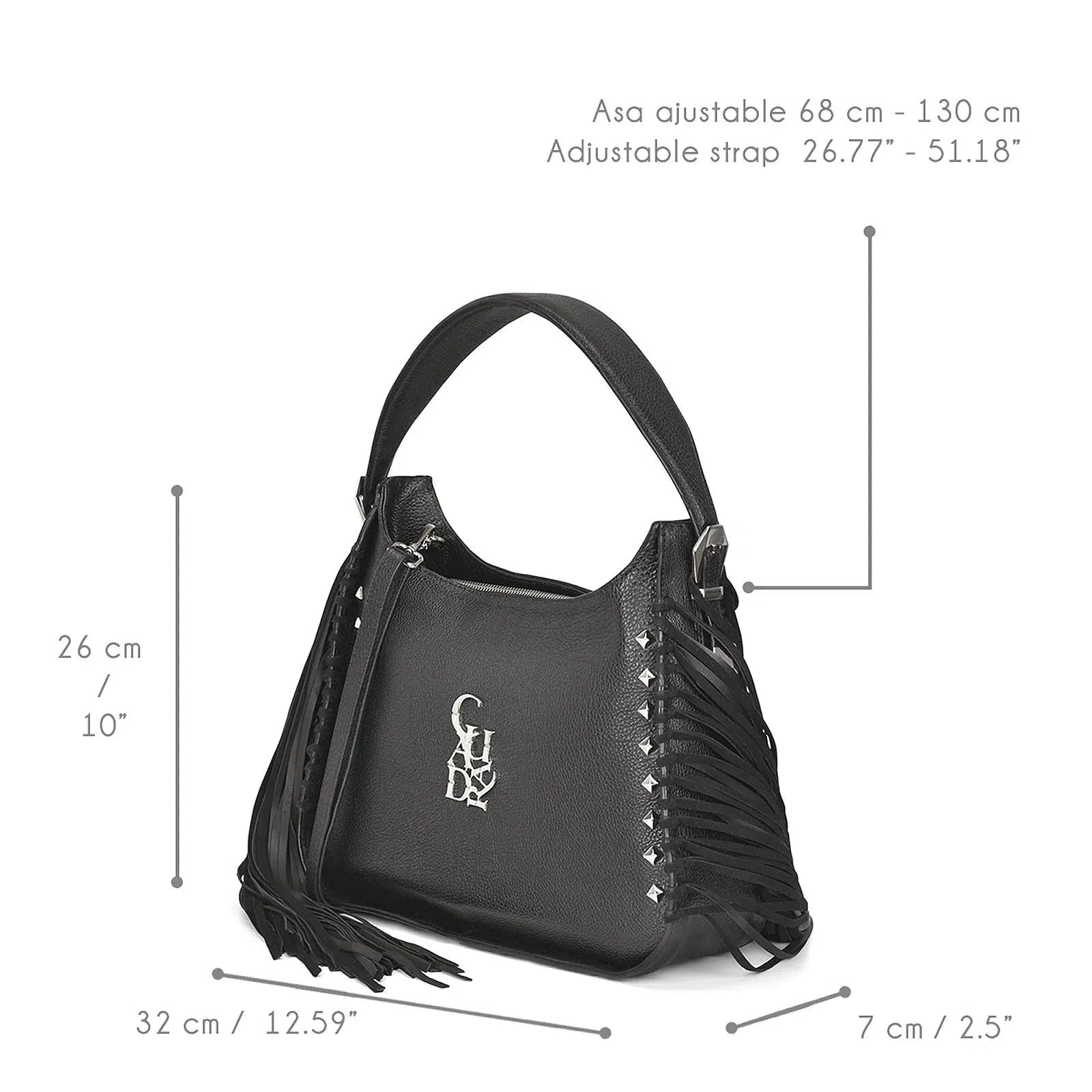 BOD54BN Women's Cuadra Black Casual Leather Fringe Shoulder Bag - Stylish Crossbody Purse for Everyday Use, Work & Date Nights