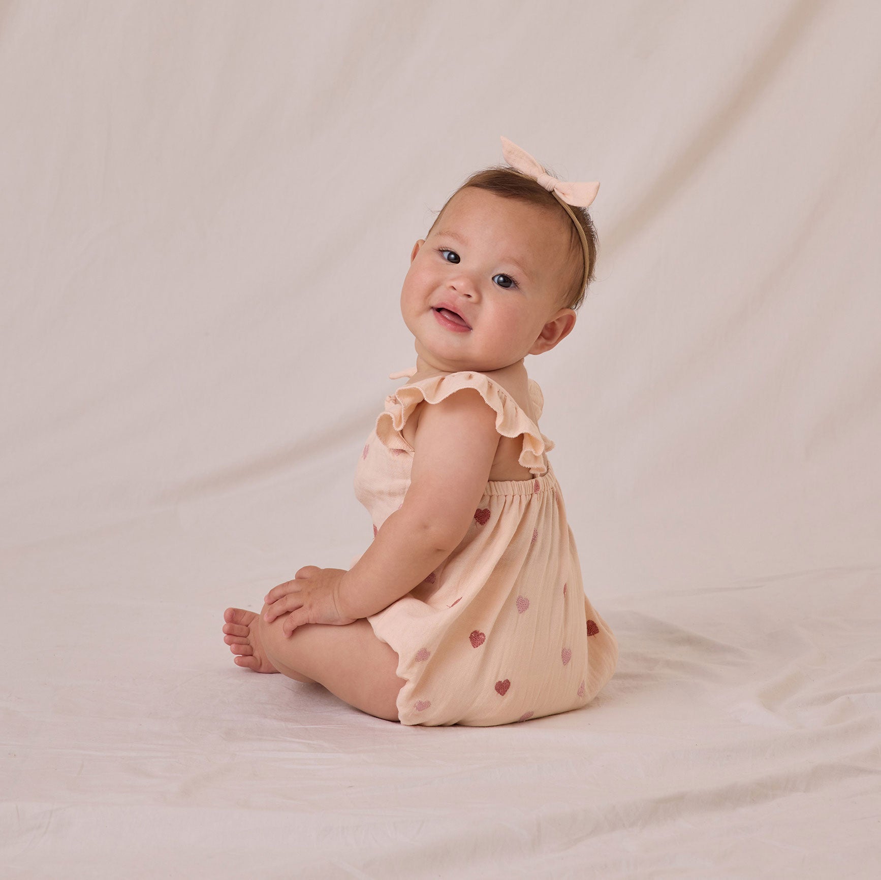 Bonnie Romper with Heart Embroidery - Vintage Style Baby Outfit for Photoshoots, Parties & Special Occasions