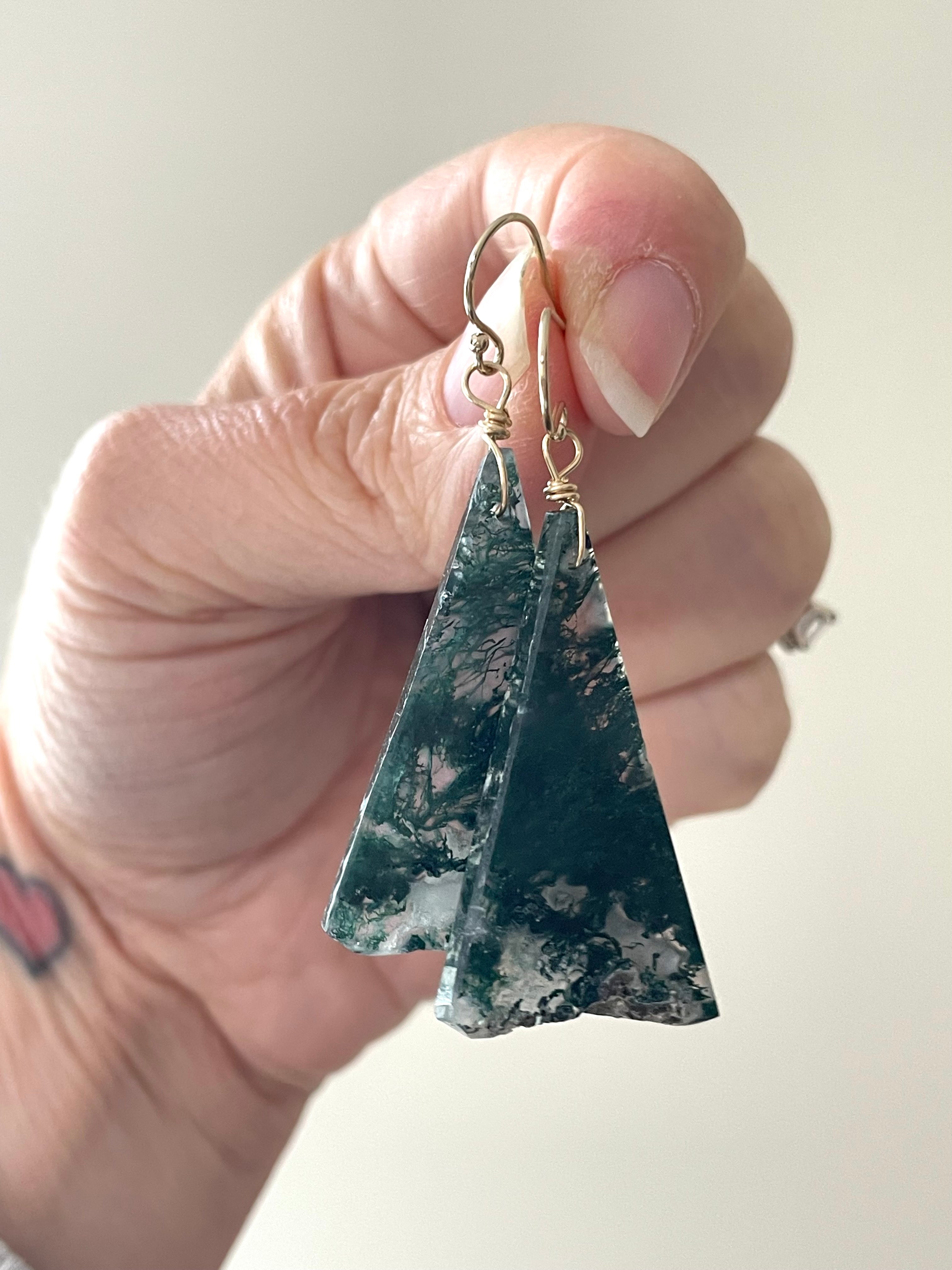 Elegant Moss Agate Dangle Earrings in Gold Fill – Perfect for Weddings, Parties & Everyday Wear